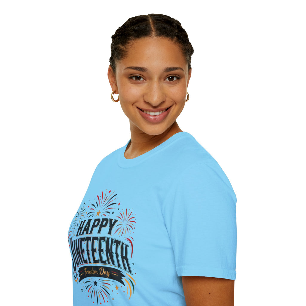Juneteenth T-Shirt - "Happy Juneteenth" Fireworks Celebration Tee