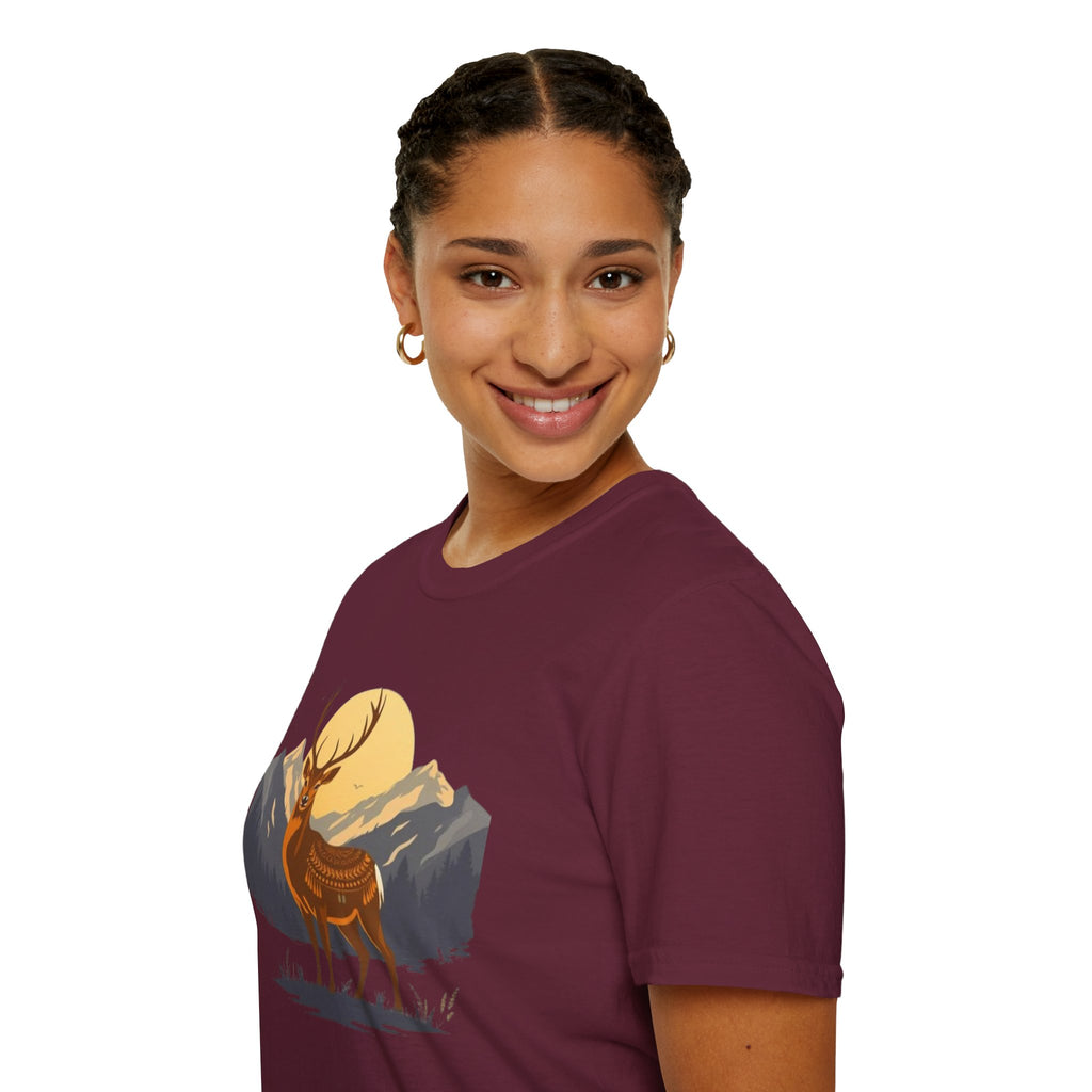 Mountain Sunset Deer Unisex Softstyle T-Shirt