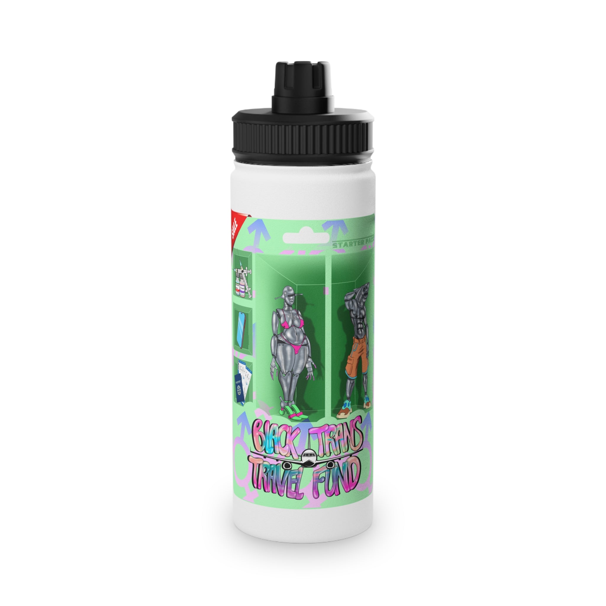 BTTF - Black Trans Travel Fund Logo Stainless Steel Sports Water Bottle
