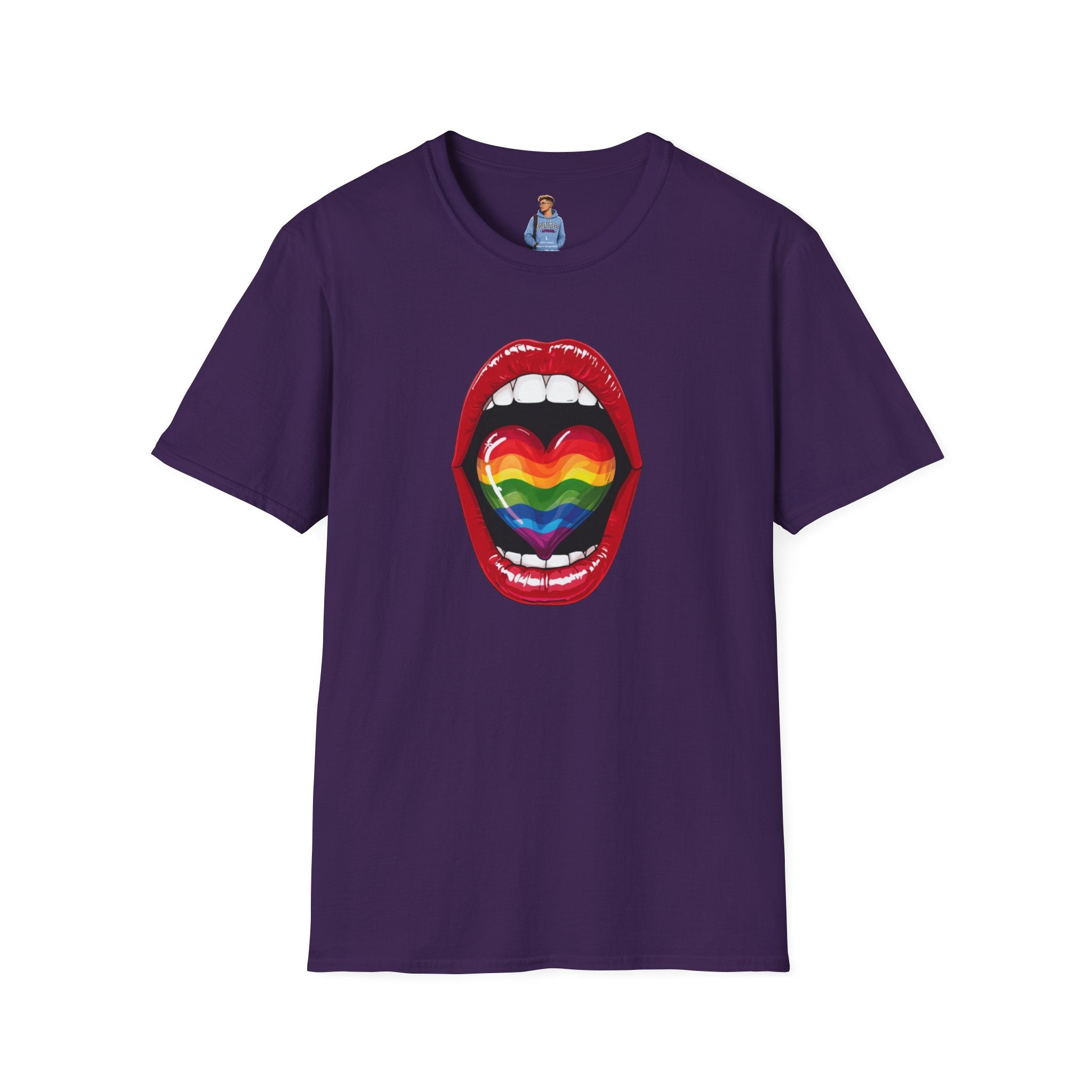 Pride Love Unisex Softstyle T-Shirt | LGBTQ+ Rainbow Heart Design