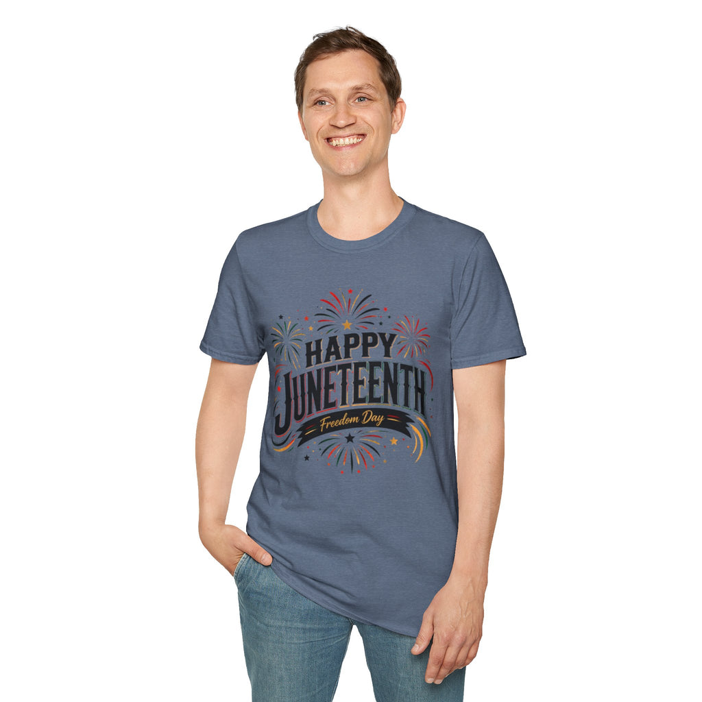 Juneteenth T-Shirt - "Happy Juneteenth" Fireworks Celebration Tee