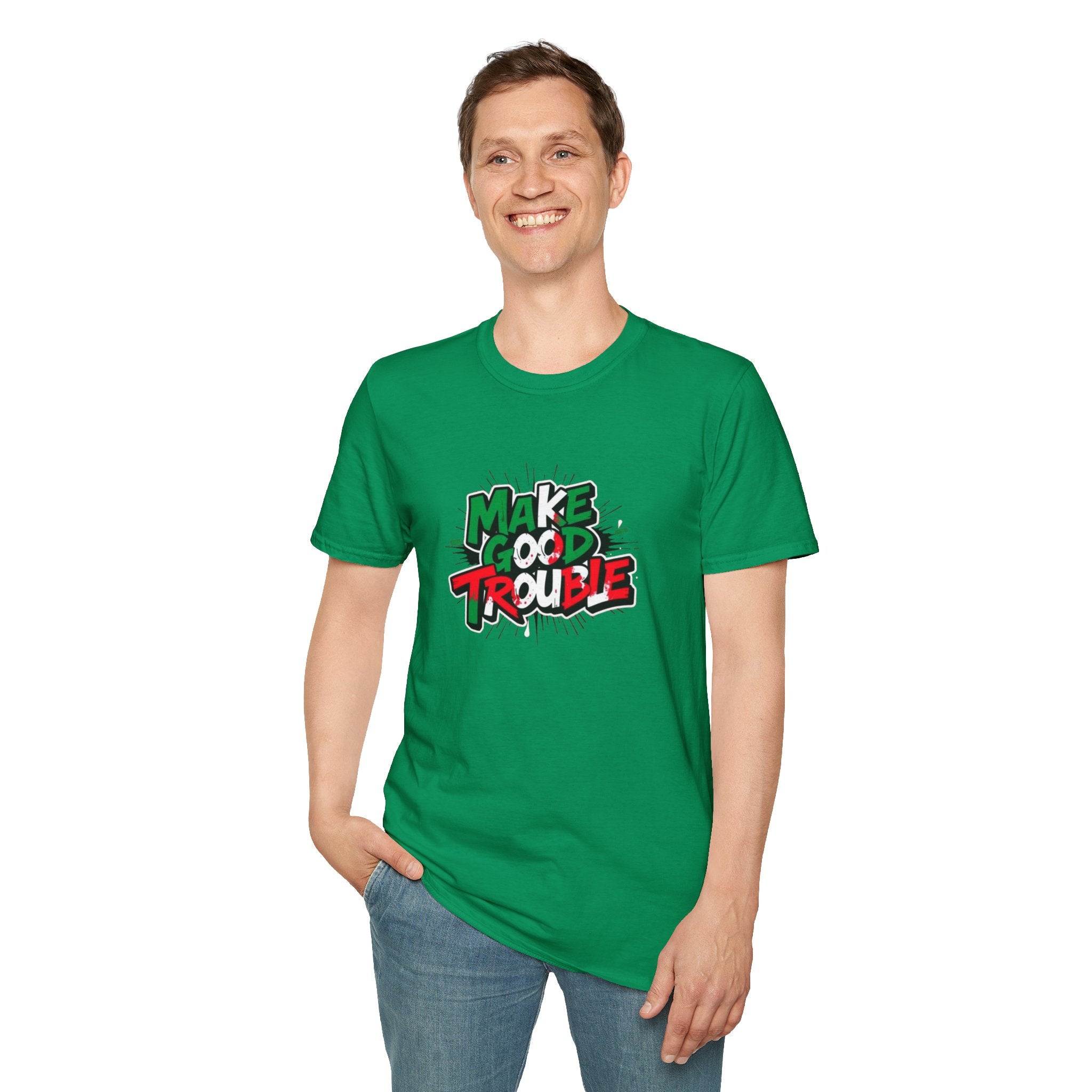 Camiseta unisex de estilo suave Make Good Trouble | Divertida camiseta gráfica para activistas y creadores de tendencias