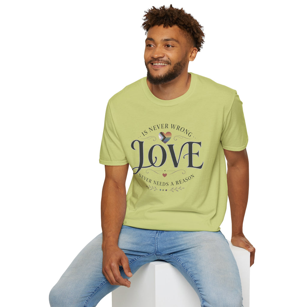 Love Is Never Wrong T-Shirt — LGBTQ+ Pride Heart Tee
