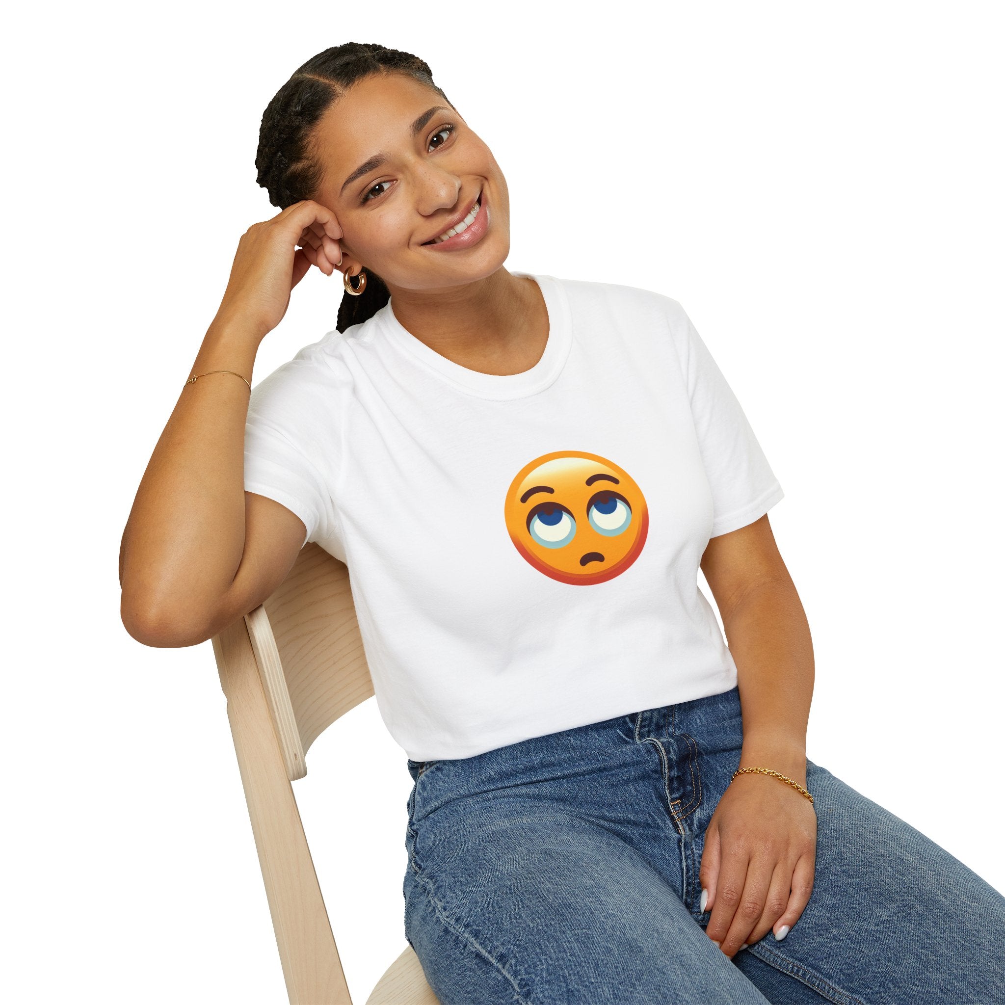 Camiseta unisex de estilo suave con emoji de ojos en blanco | Camiseta gráfica informal para el día a día