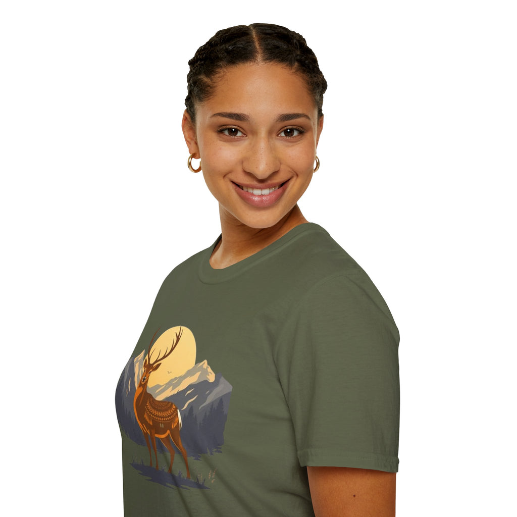 Mountain Sunset Deer Unisex Softstyle T-Shirt