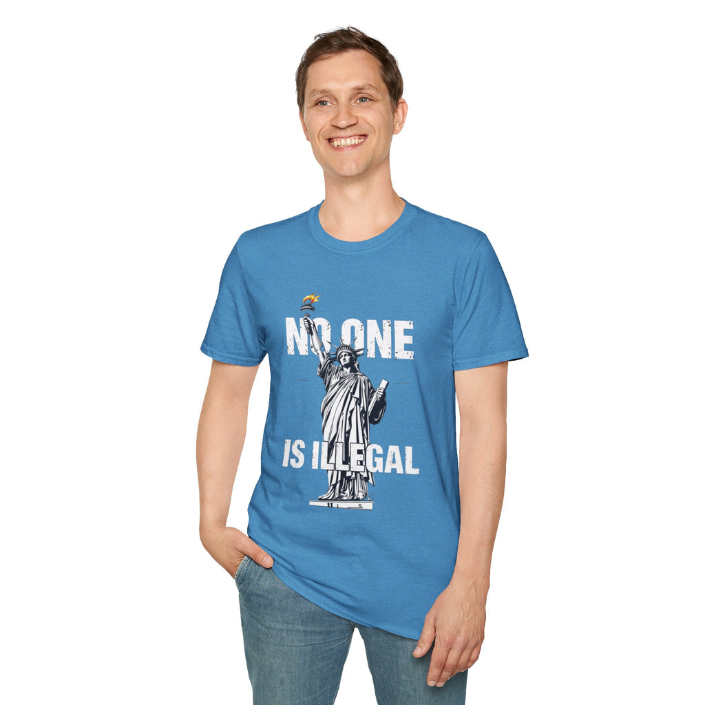 Camiseta unisex de estilo suave: camiseta gráfica con el lema "Nadie es ilegal" para defensores de la justicia social
