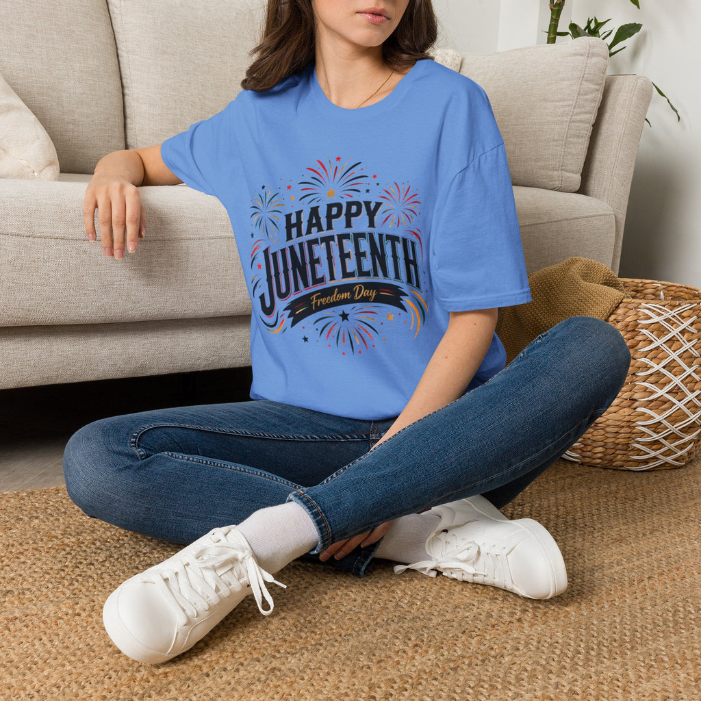 Juneteenth T-Shirt - "Happy Juneteenth" Fireworks Celebration Tee