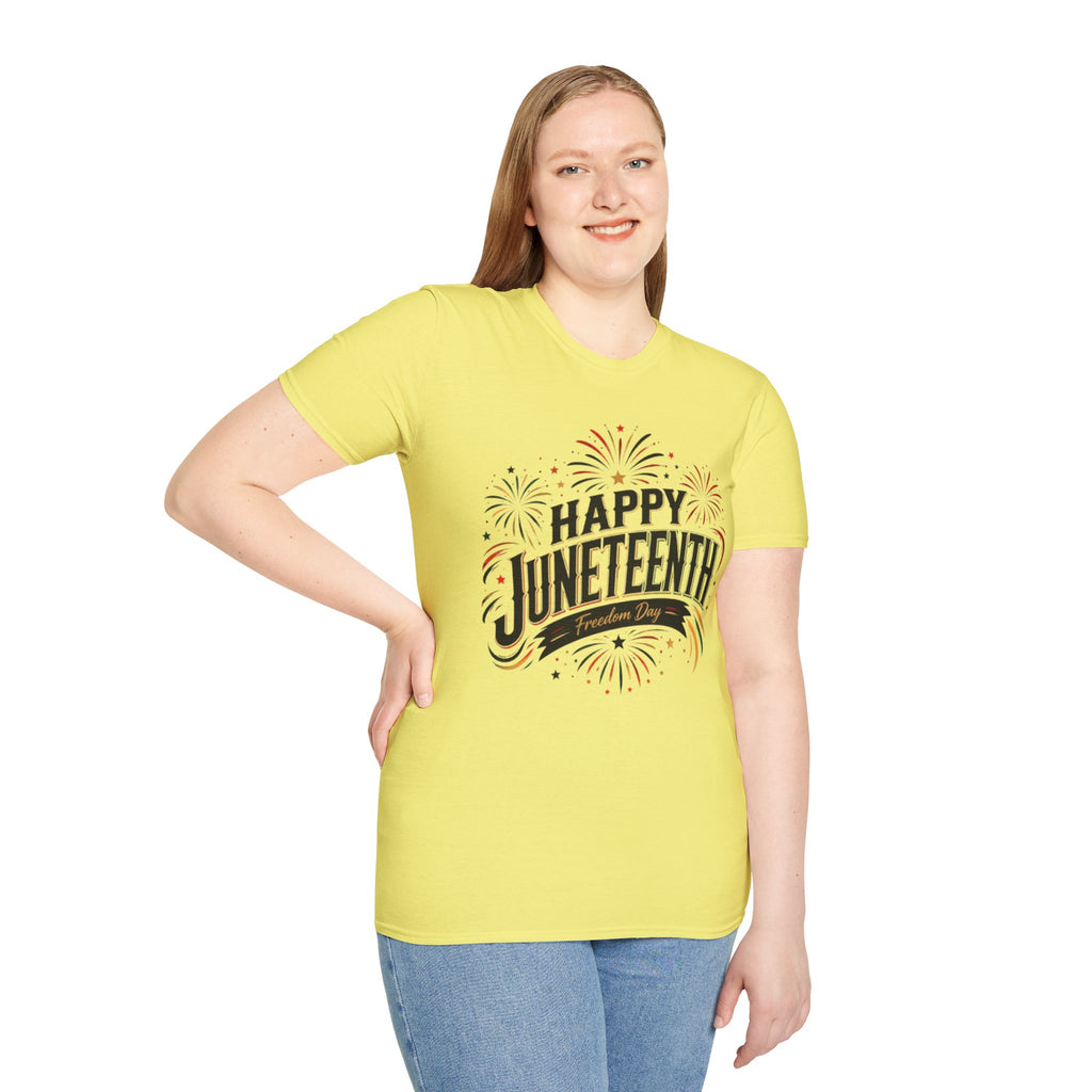 Juneteenth T-Shirt - "Happy Juneteenth" Fireworks Celebration Tee