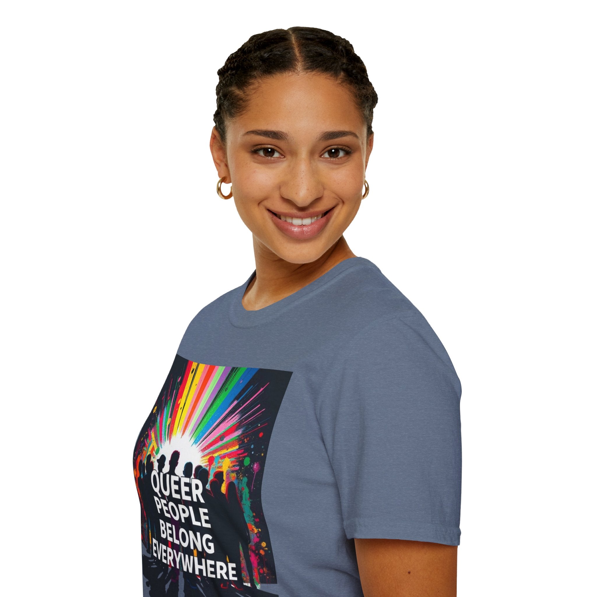 Unisex Softstyle T-Shirt - 'Queer People Belong Everywhere' Pride Graphic Tee