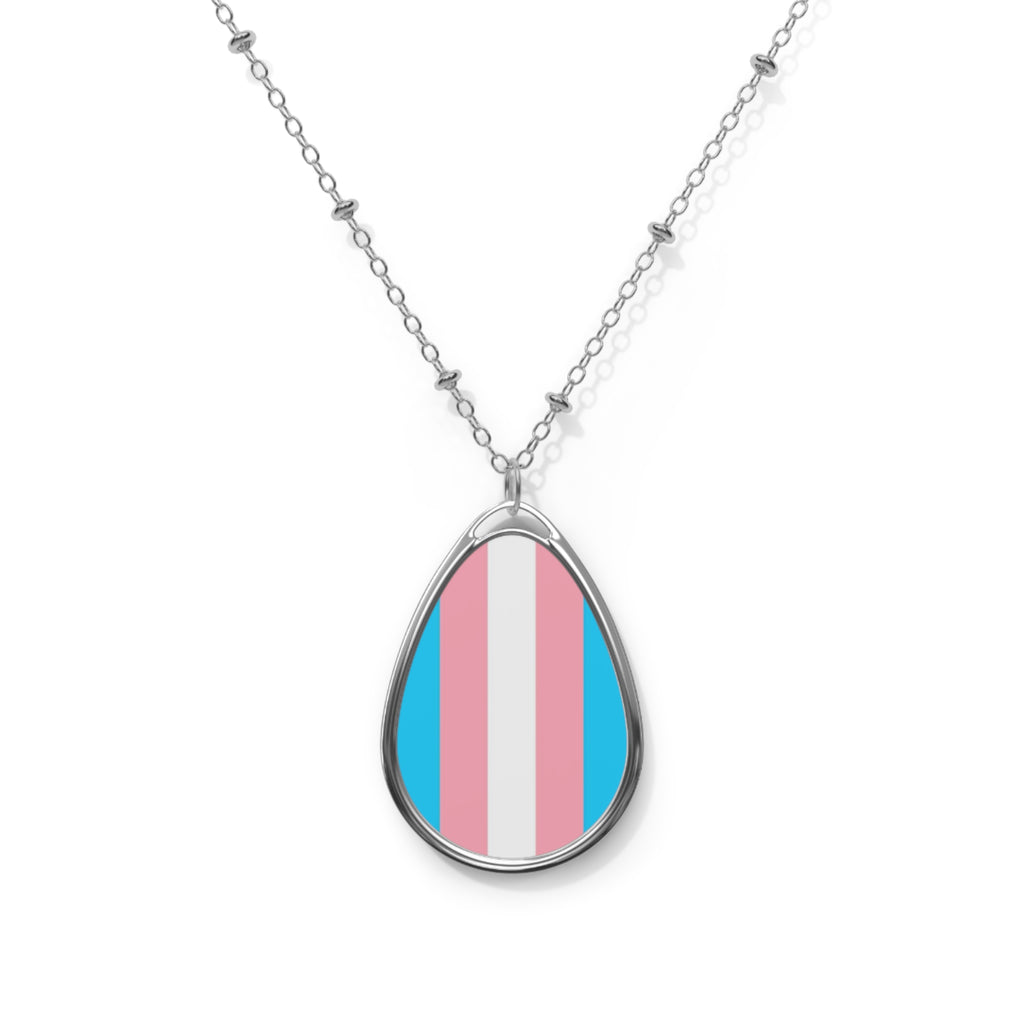 Trans Pride Oval Necklace - Stylish Silver Pendant for Inclusivity and Celebration - EqualiTees.Me