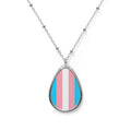 Trans Pride Oval Necklace - Stylish Silver Pendant for Inclusivity and Celebration - EqualiTees.Me