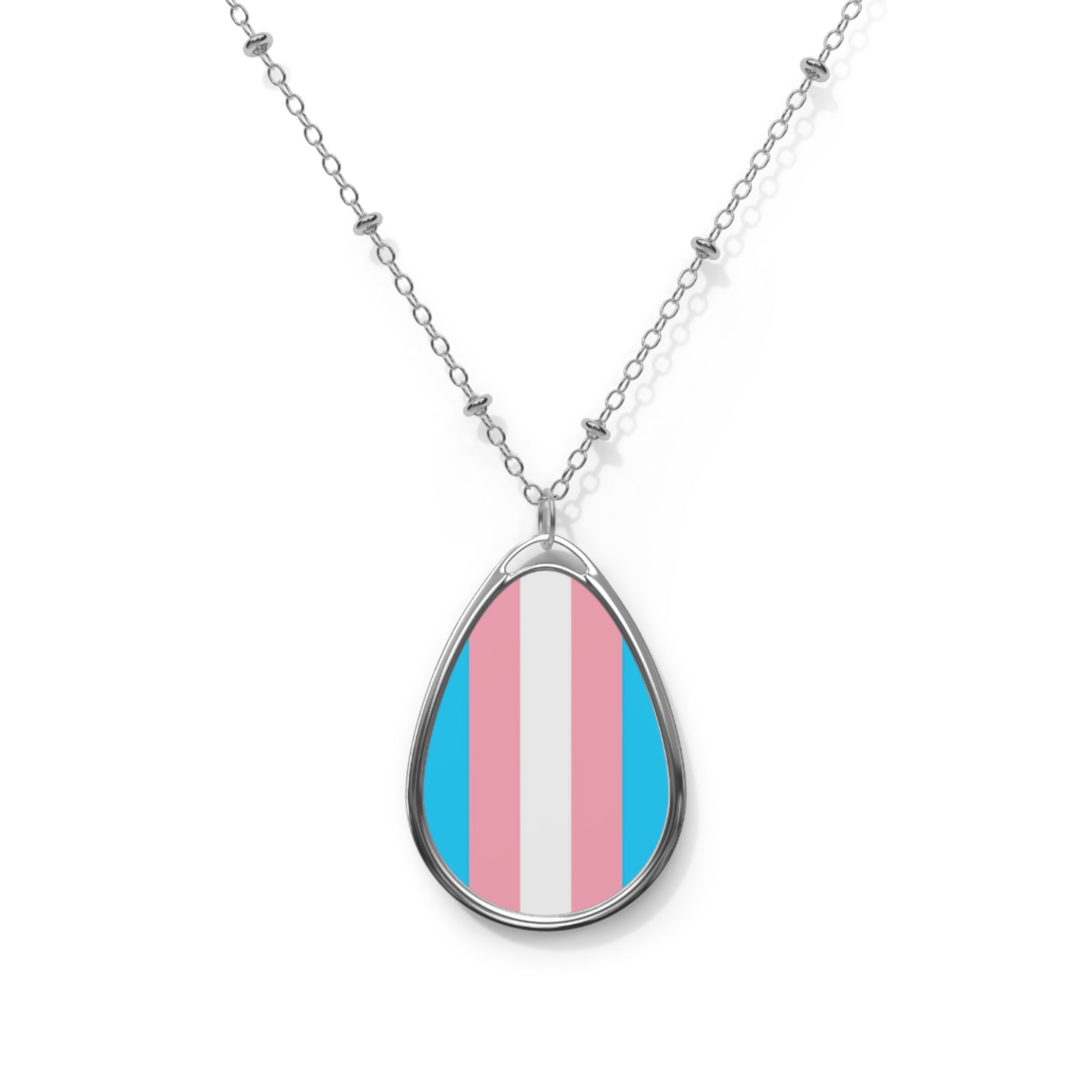 Trans Pride Oval Necklace - Stylish Silver Pendant for Inclusivity and Celebration - EqualiTees.Me