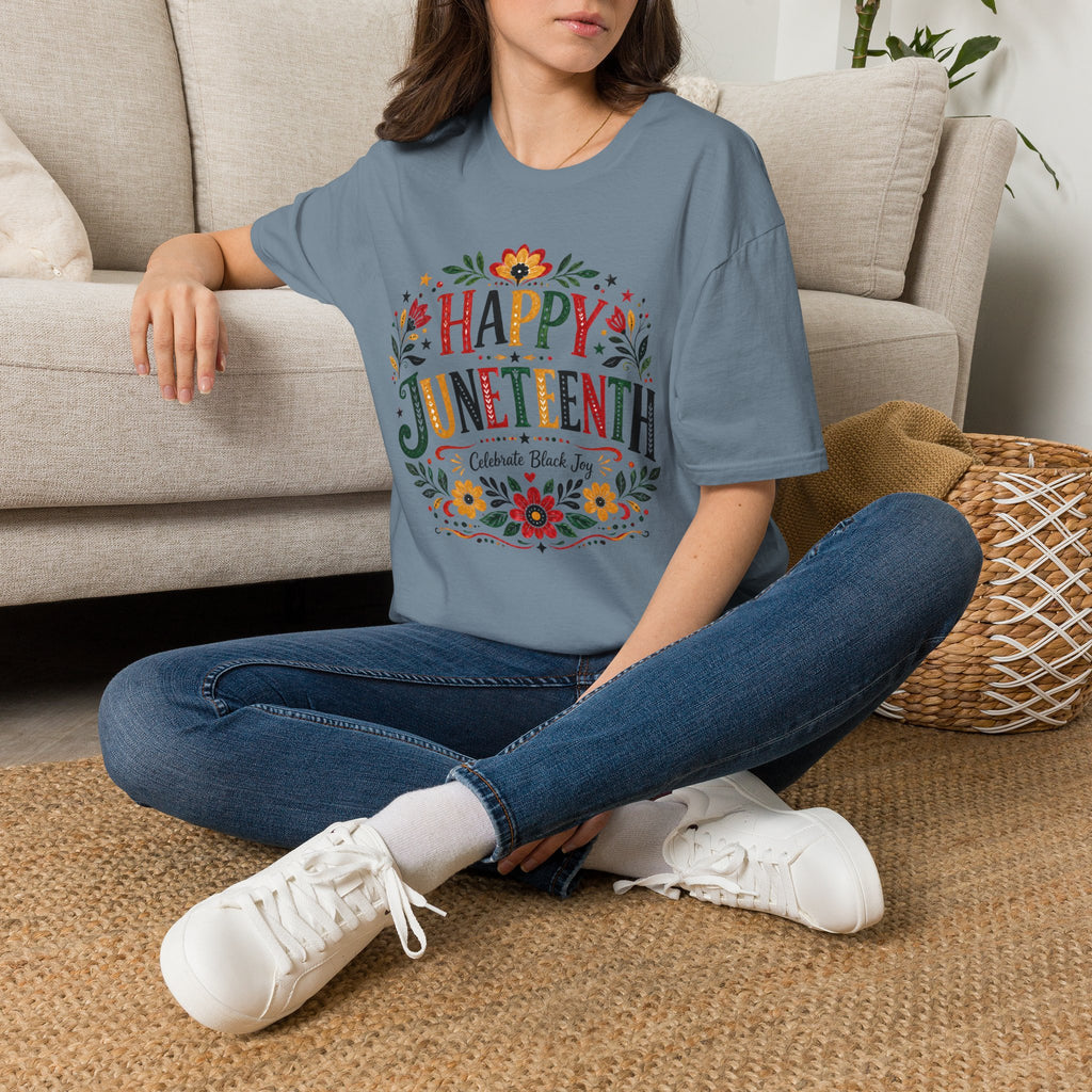 Juneteenth T-Shirt — "Happy Juneteenth" Floral Celebration Tee