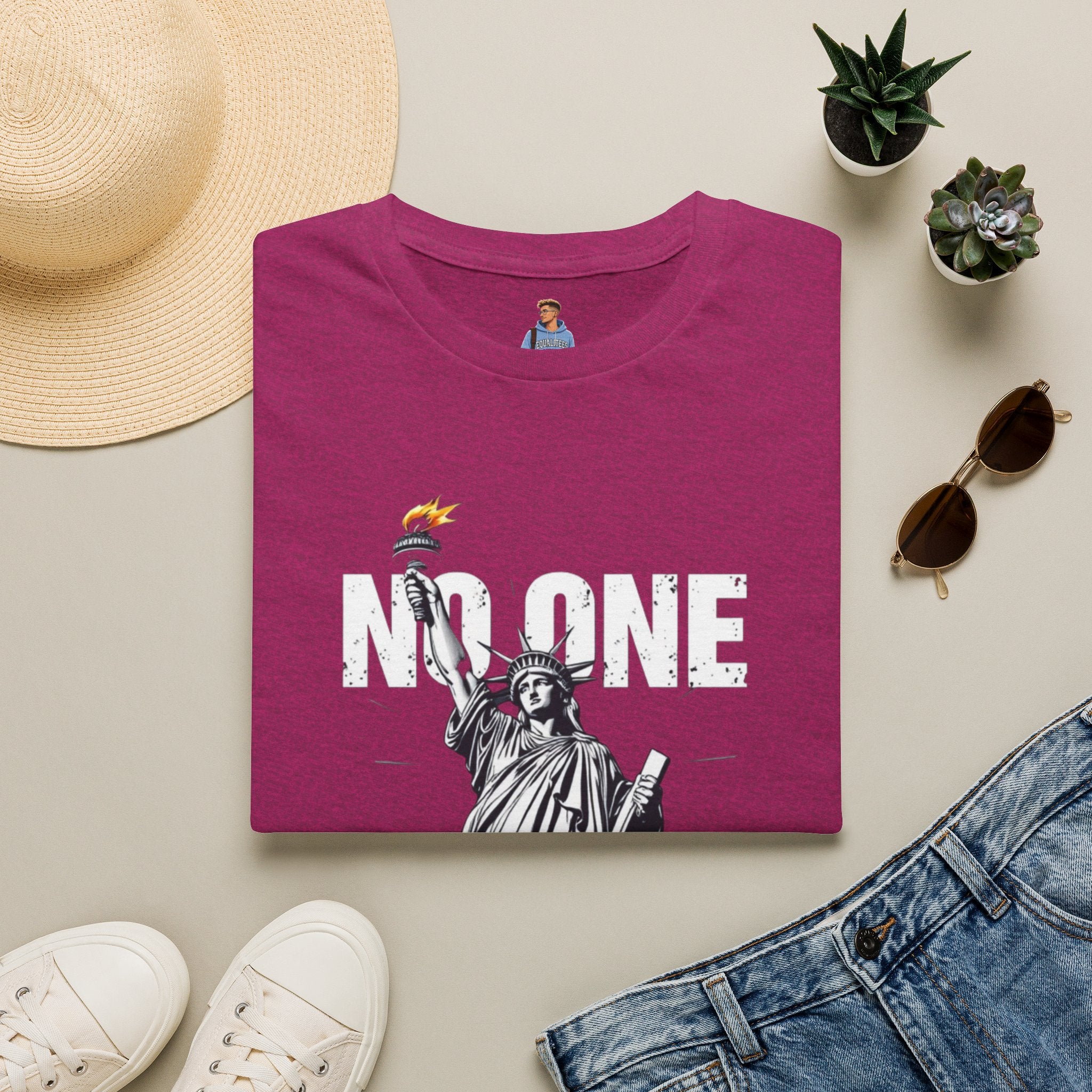 Camiseta unisex de estilo suave: camiseta gráfica con el lema "Nadie es ilegal" para defensores de la justicia social