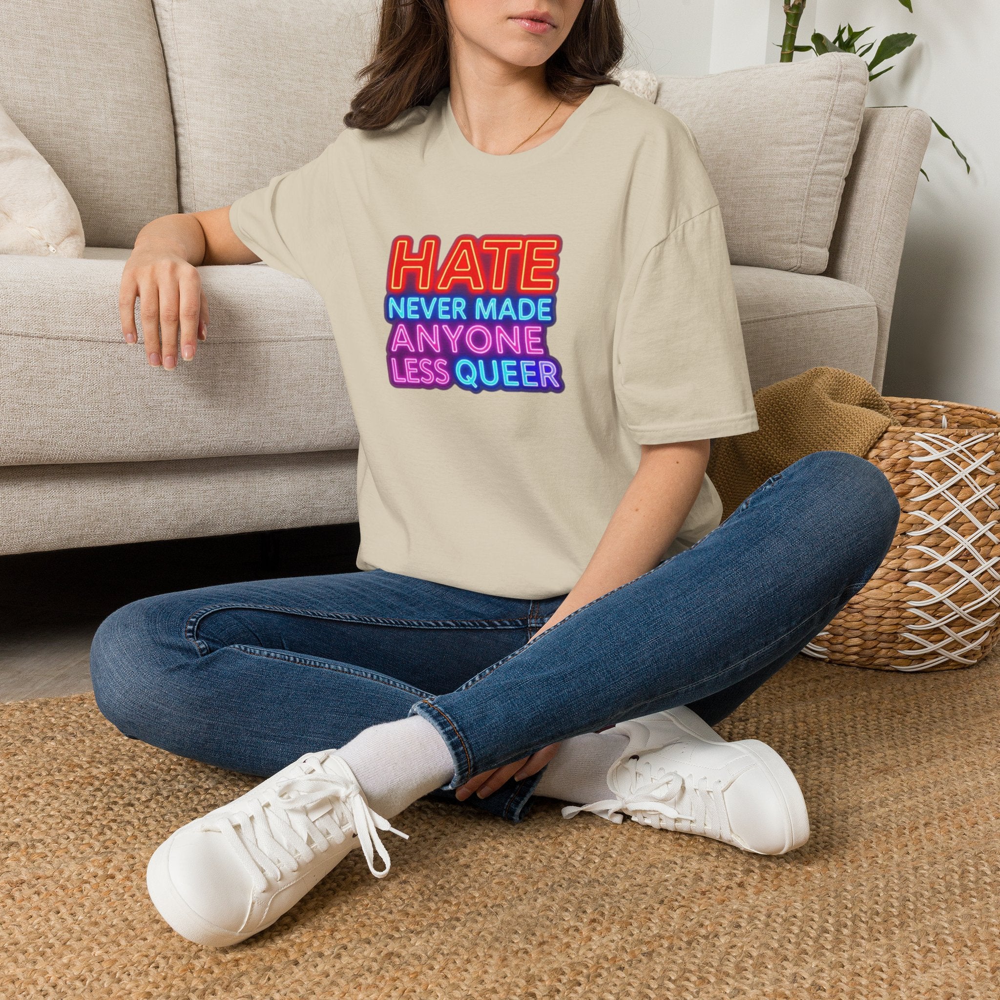 LGBTQ+ Pride Unisex T-Shirt - "Hate Never Made Anyone Less Queer" & "We All Belong" Design