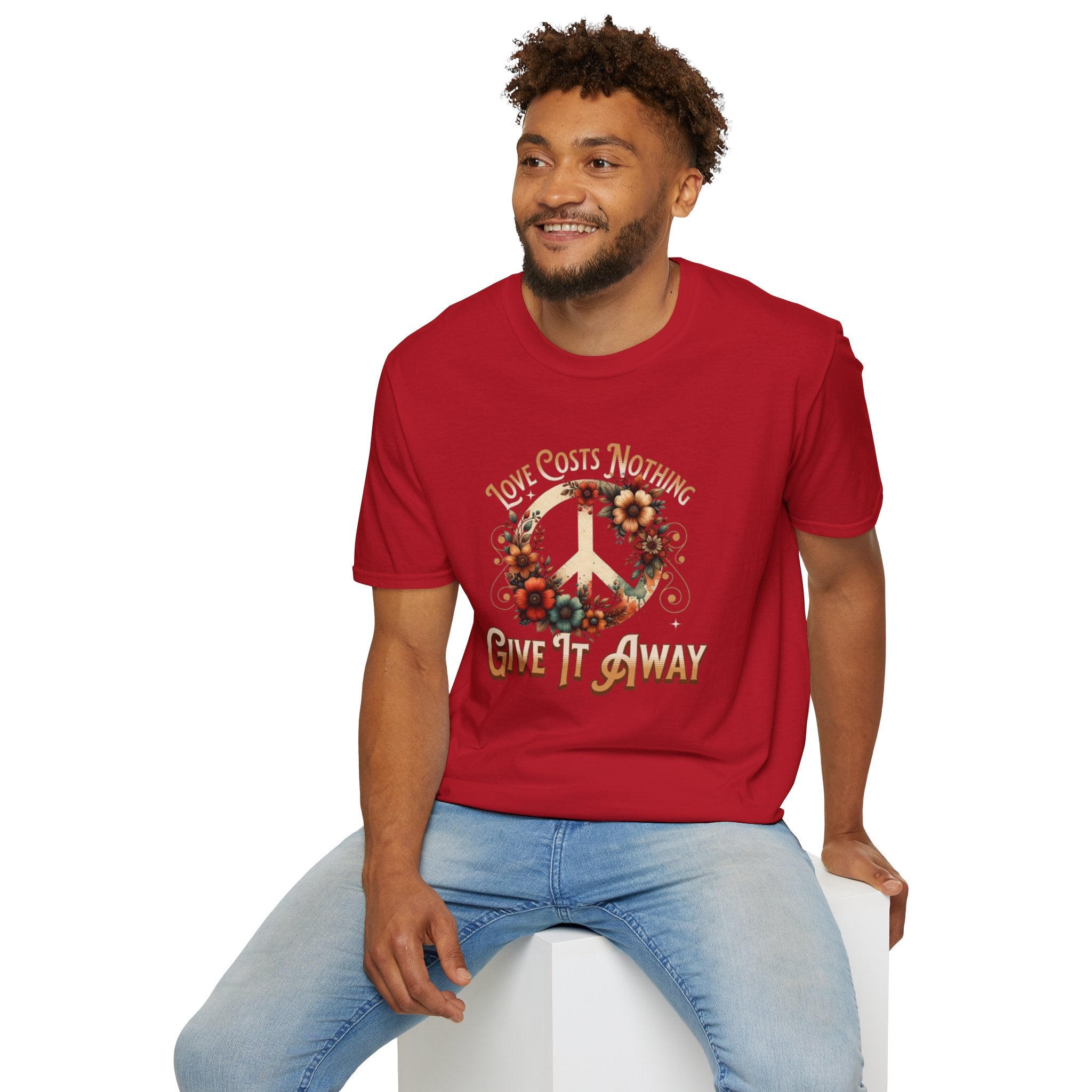 Unisex Softstyle T-Shirt - Love Costs Nothing, Give It Away Floral Peace Design