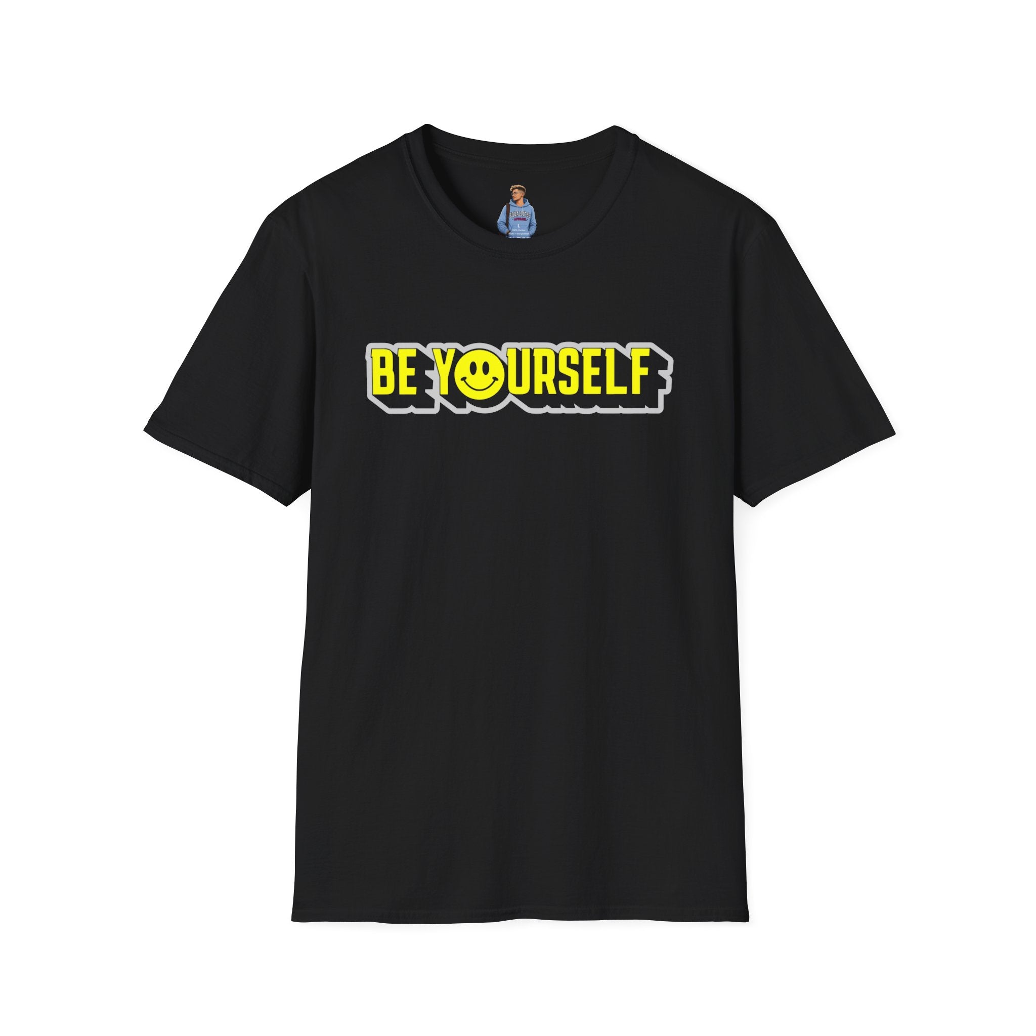 Camiseta unisex de estilo suave con el mensaje "Sé tú mismo" y "Smiley"