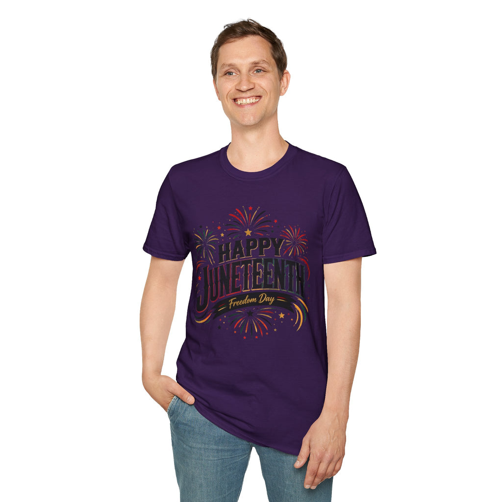 Juneteenth T-Shirt - "Happy Juneteenth" Fireworks Celebration Tee
