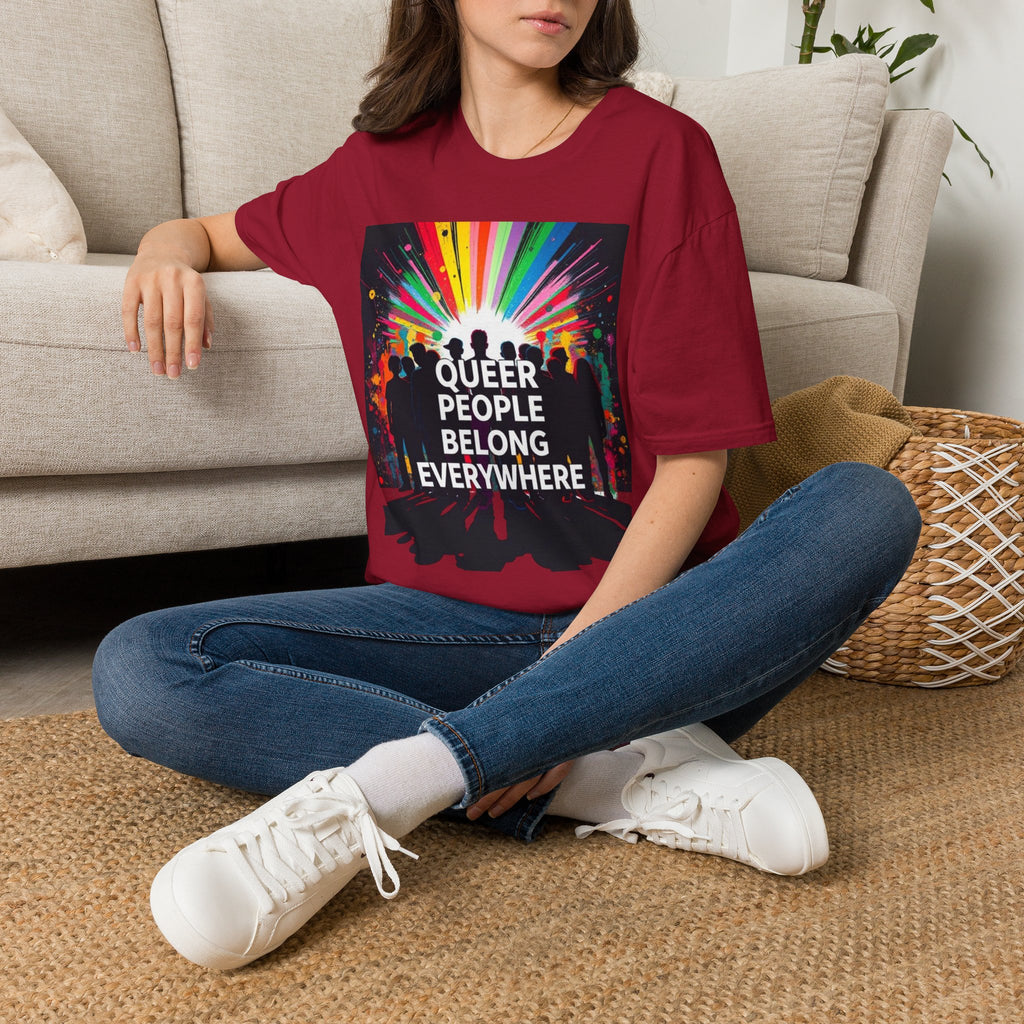 Unisex Softstyle T-Shirt - 'Queer People Belong Everywhere' Pride Graphic Tee