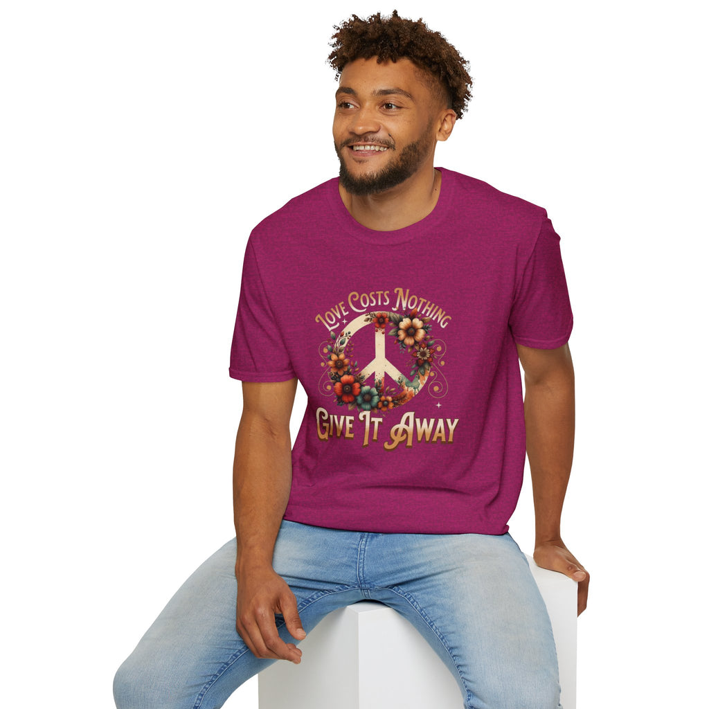 Unisex Softstyle T-Shirt - Love Costs Nothing, Give It Away Floral Peace Design