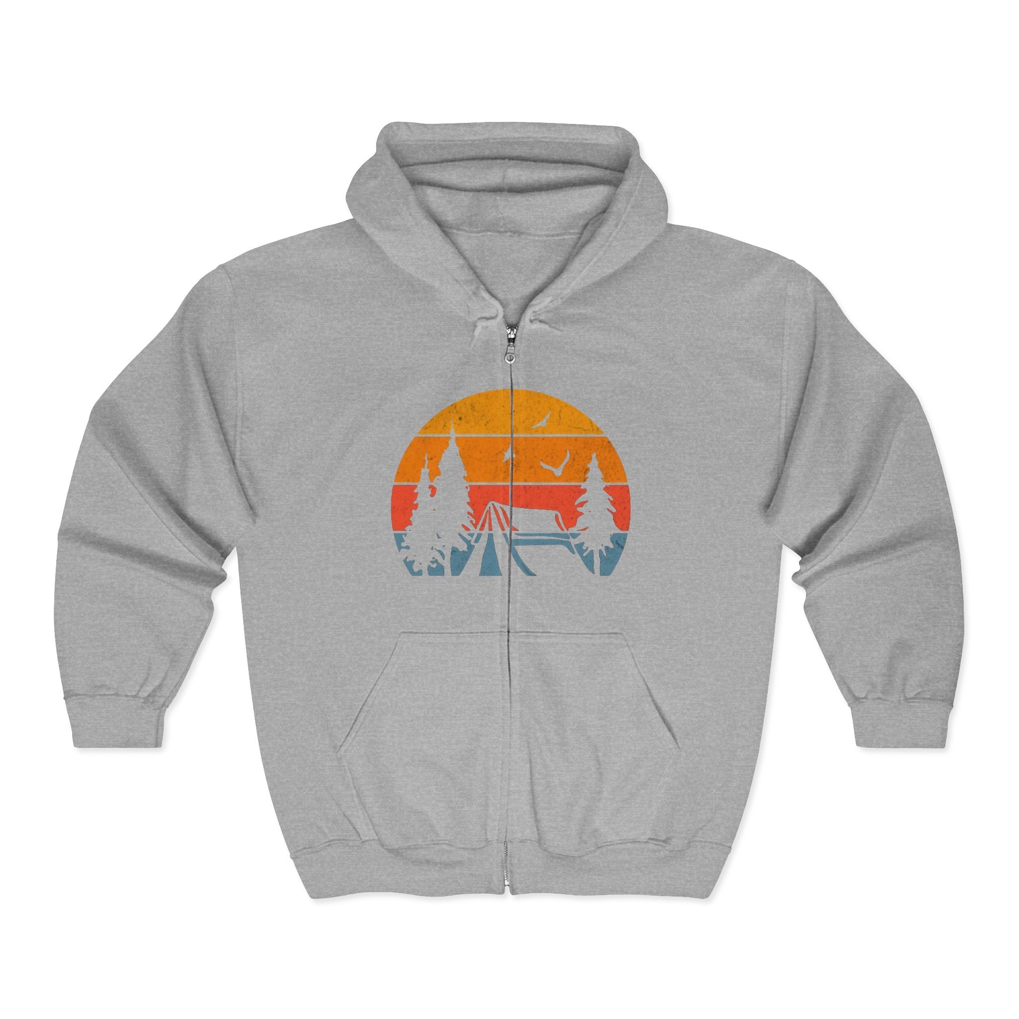Camping Scene Hoodie, Outdoor Adventure Sweatshirt, Nature Lover Gift, Full Zip Hooded Jacket, Men Women Unisex Clothing