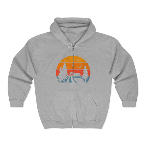 Camping Scene Hoodie, Outdoor Adventure Sweatshirt, Nature Lover Gift, Full Zip Hooded Jacket, Men Women Unisex Clothing