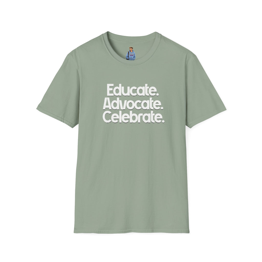 Educate. Advocate. Celebrate. Minimalist Pride T-Shirt