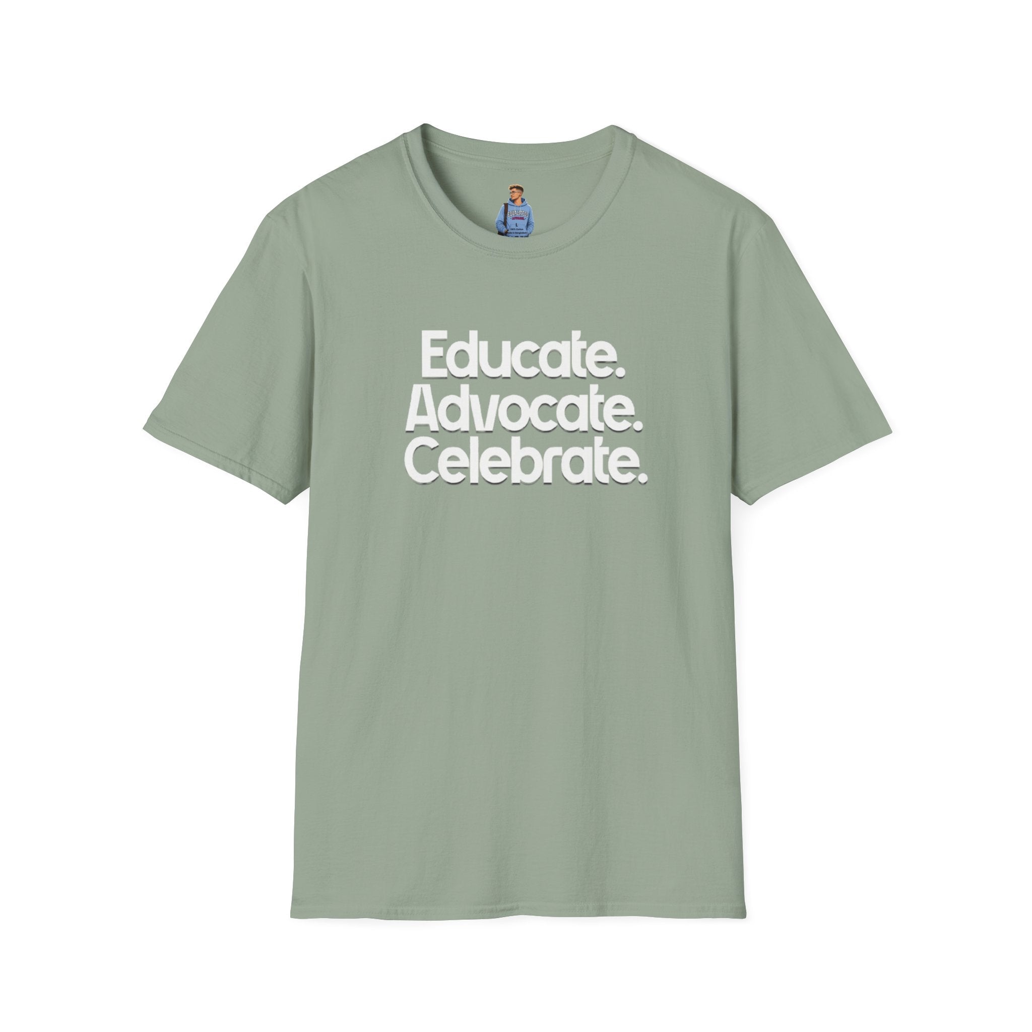 Educate. Advocate. Celebrate. Minimalist Pride T-Shirt