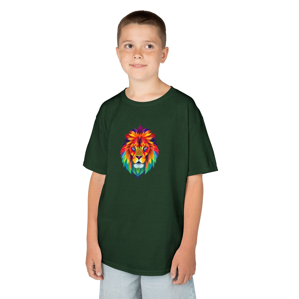 Camiseta de algodón grueso para niños con león fractal colorido