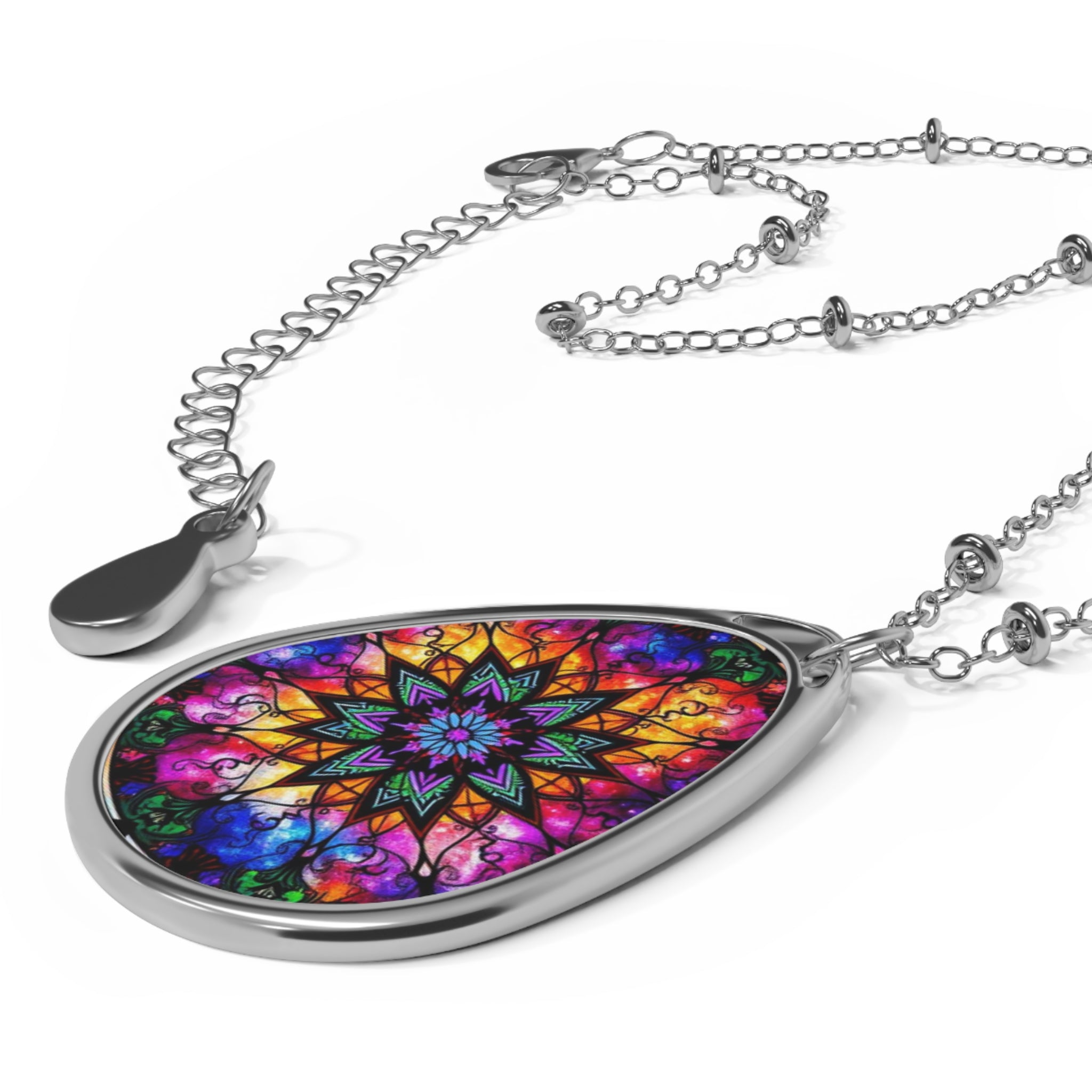 Cosmic Mandala Teardrop Pendant Necklace