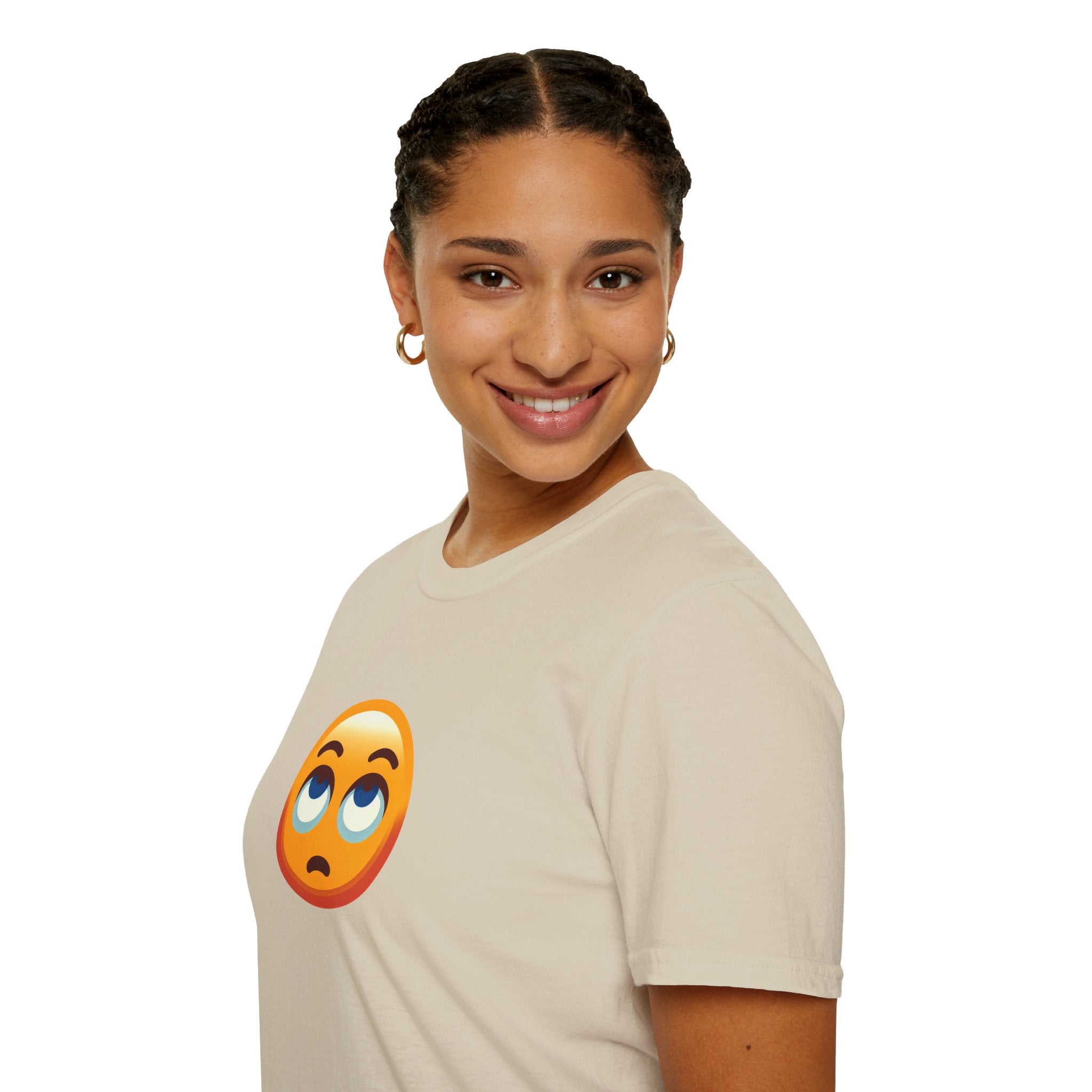 Camiseta unisex de estilo suave con emoji de ojos en blanco | Camiseta gráfica informal para el día a día
