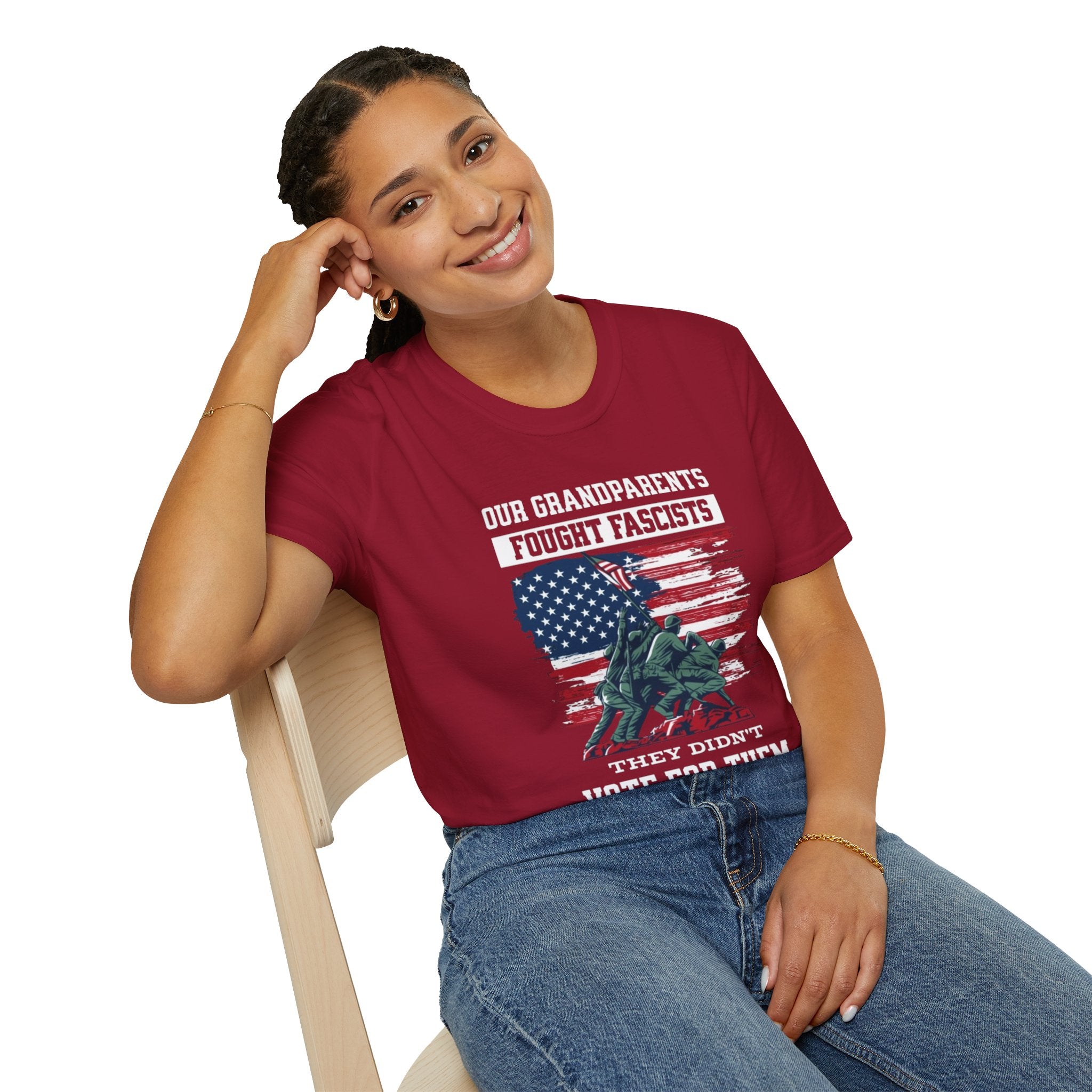 Unisex Softstyle T-Shirt: 'Our Grandparents Fought Fascists' Patriotic Tee