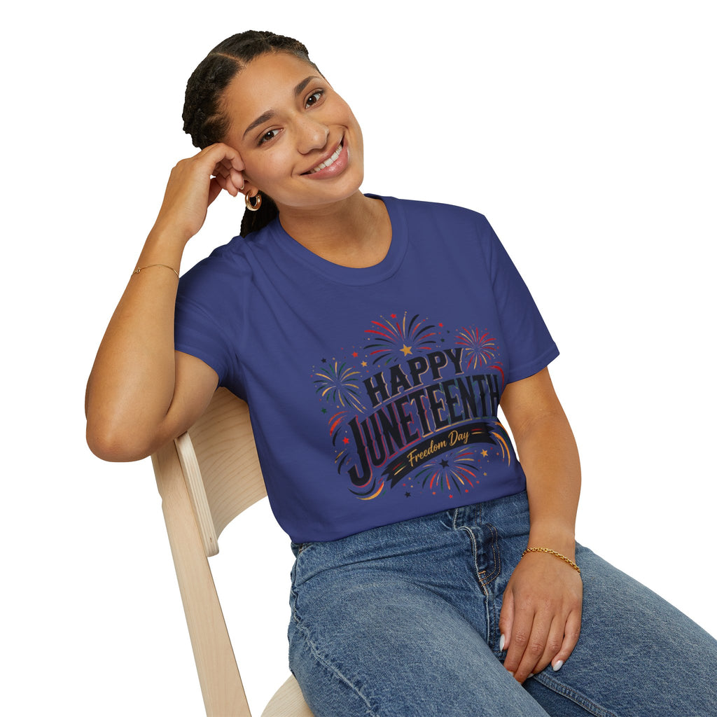 Juneteenth T-Shirt - "Happy Juneteenth" Fireworks Celebration Tee