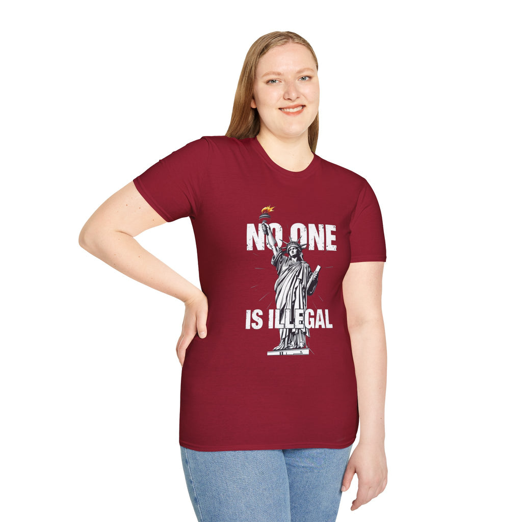 Camiseta unisex de estilo suave: camiseta gráfica con el lema "Nadie es ilegal" para defensores de la justicia social