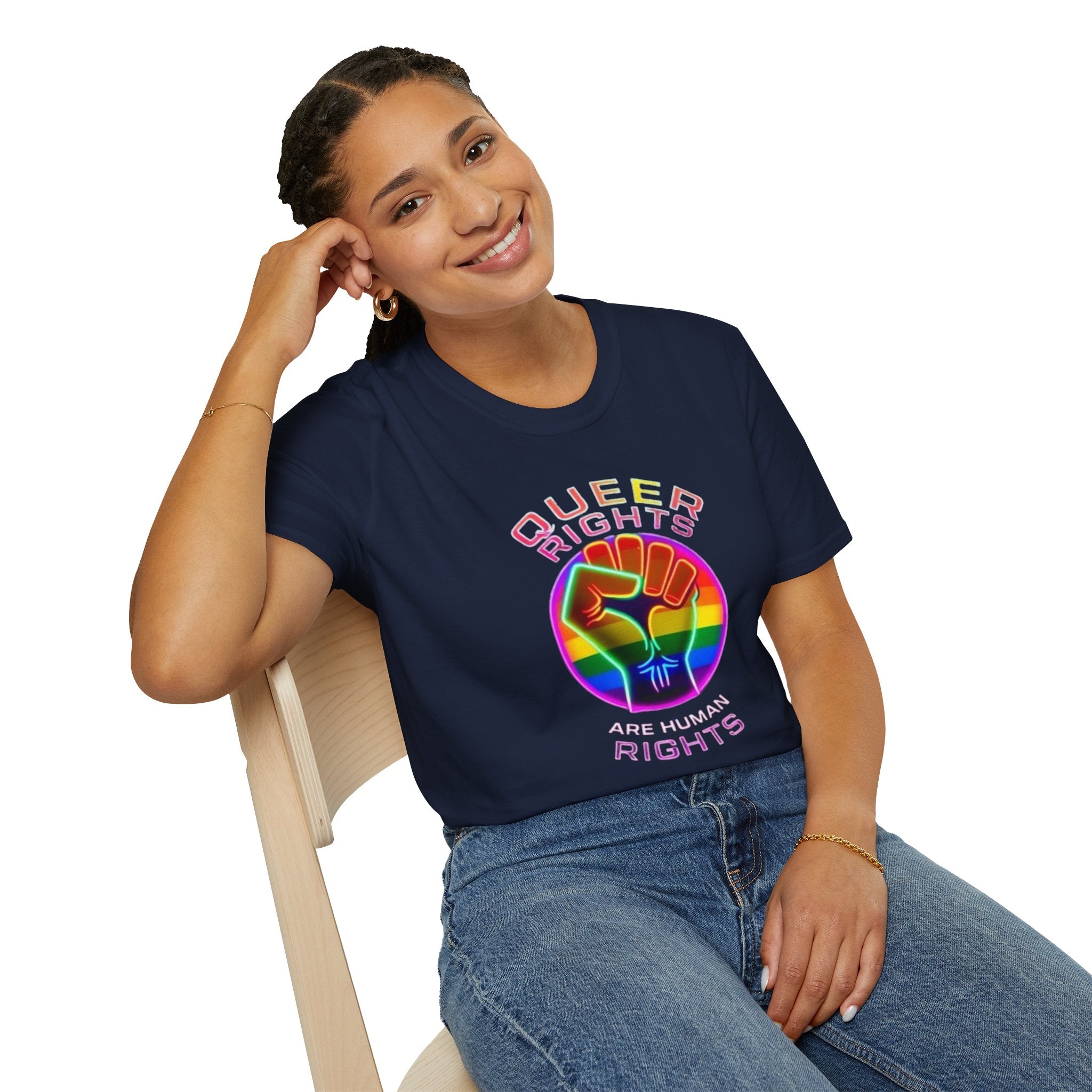 Unisex Softstyle T-Shirt - Queer Rights Are Human Rights Statement Tee