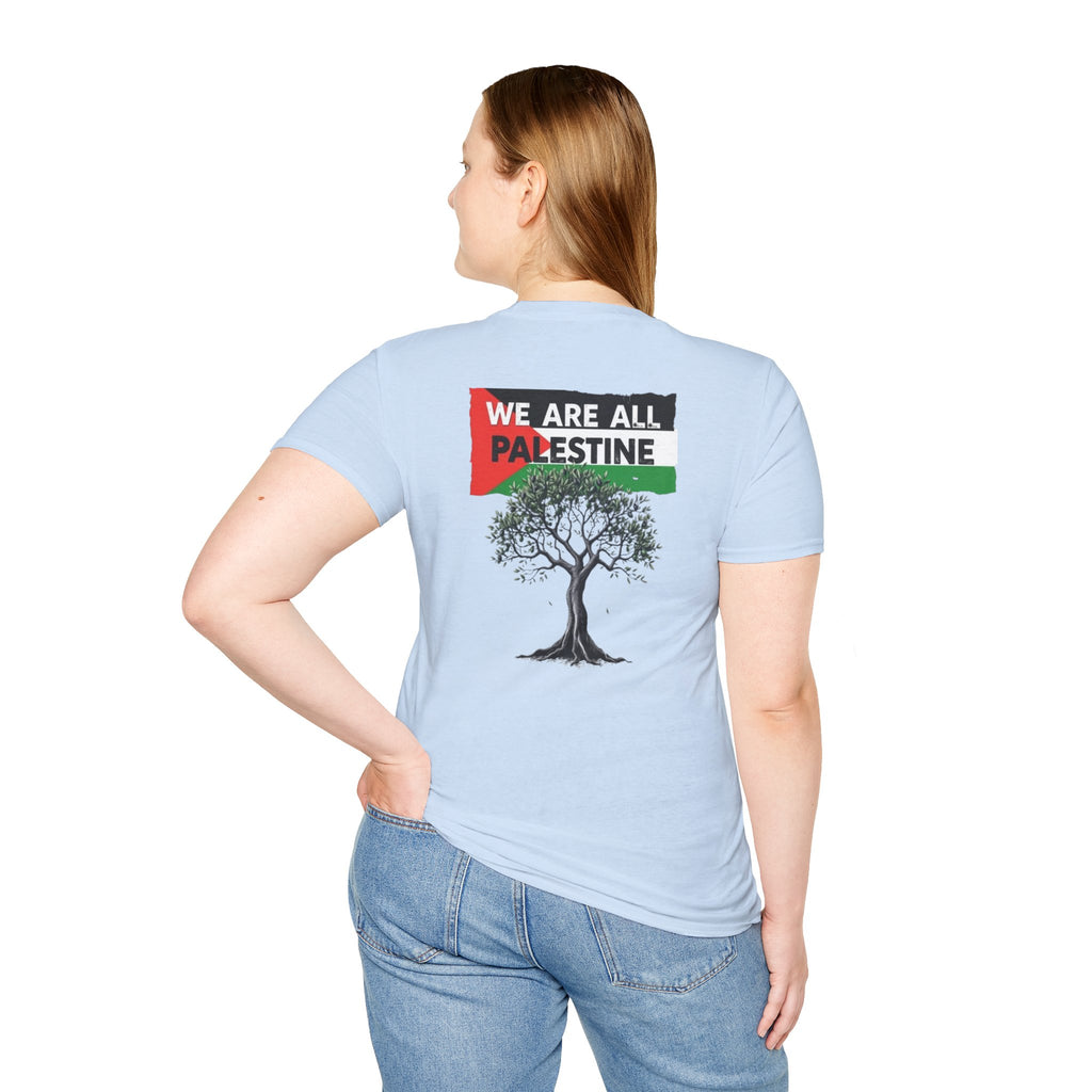 Camiseta unisex de estilo suave: "Apoya a Gaza y todos somos Palestina".