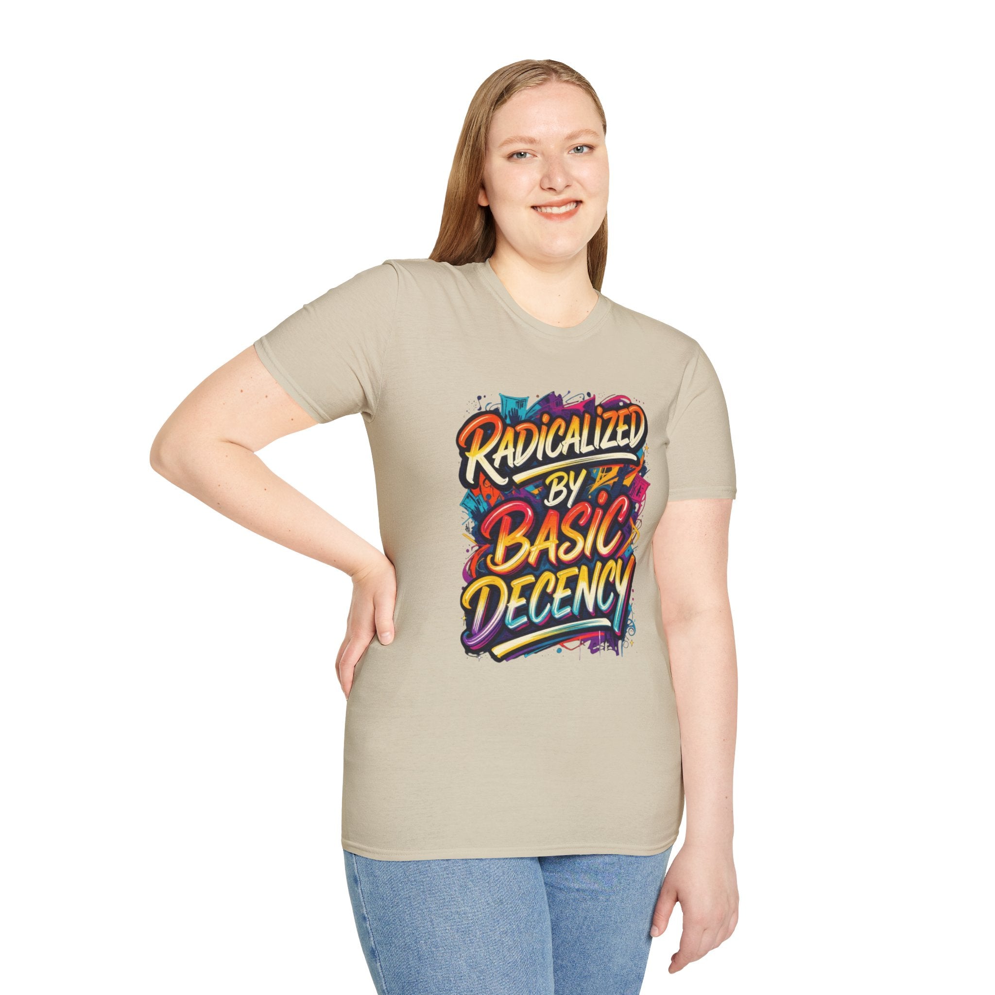 Radicalized by Basic Decency T-Shirt Colorful Graffiti Typography