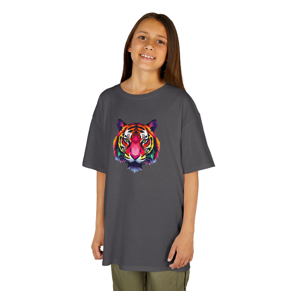 Camiseta de algodón grueso para niños con tigre fractal colorido