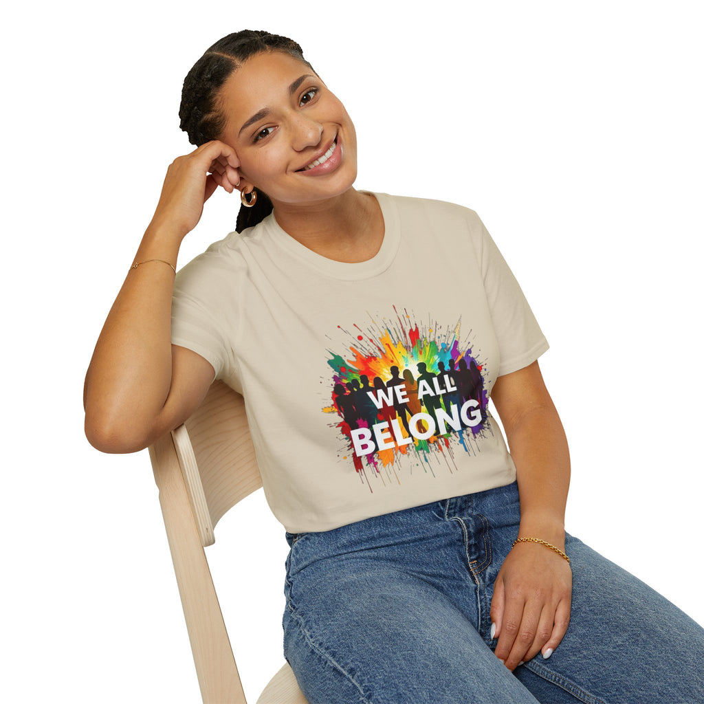 We All Belong Unisex Softstyle T-Shirt - Colorful Pride Tee