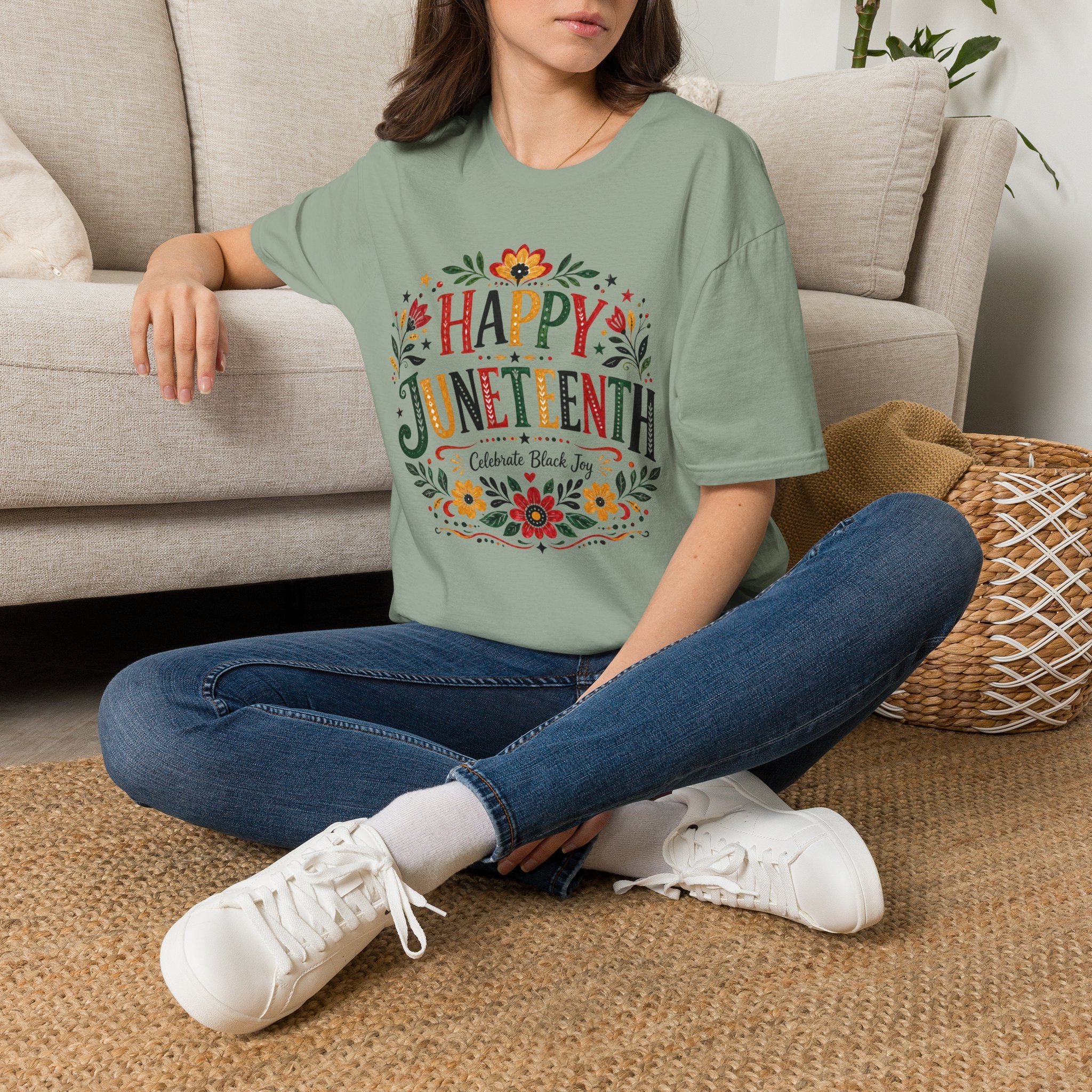 Juneteenth T-Shirt — "Happy Juneteenth" Floral Celebration Tee