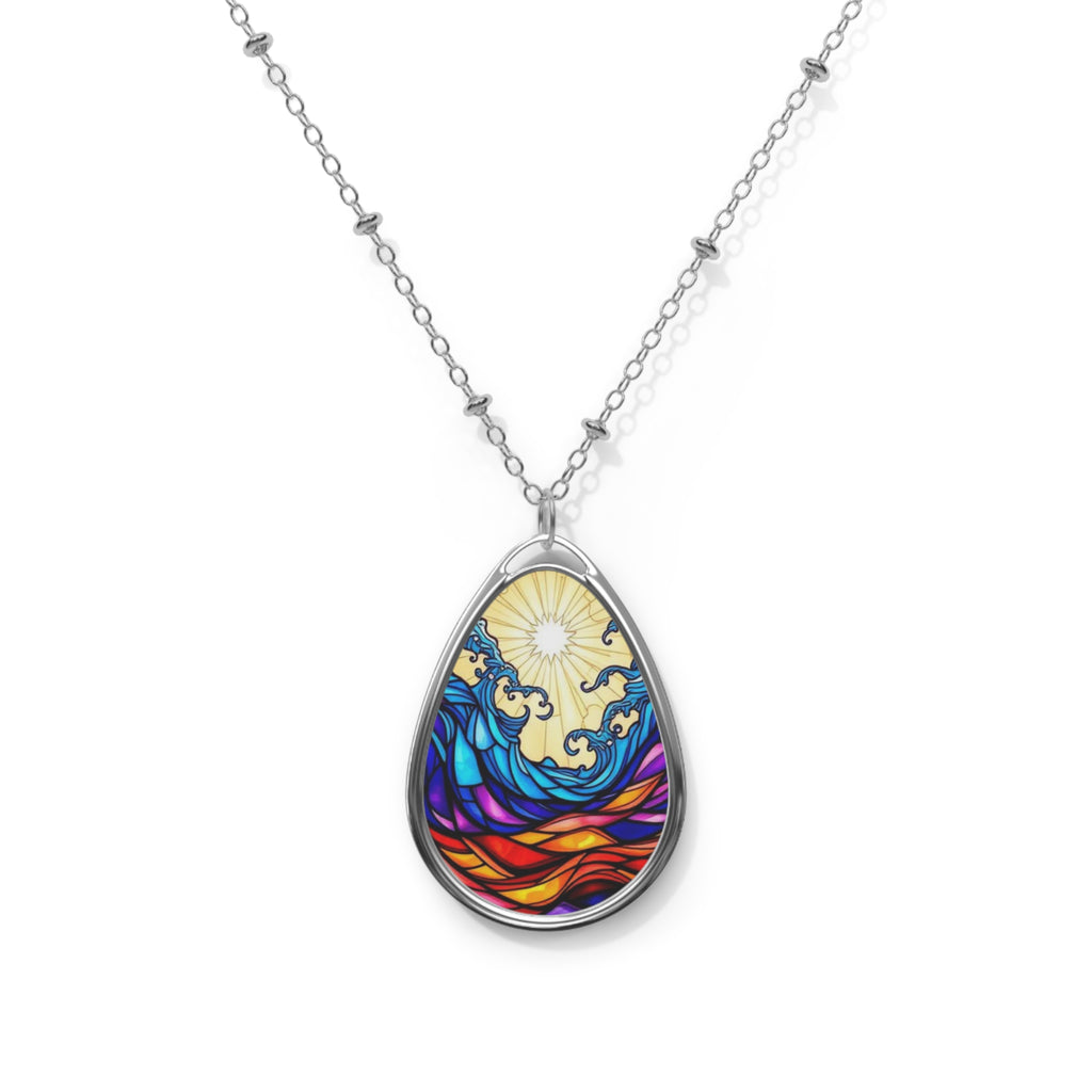 Sun & Wave Teardrop Pendant Necklace