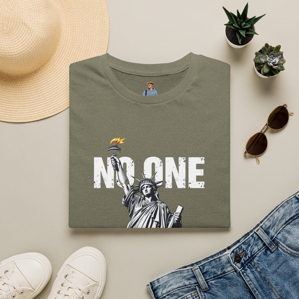 Camiseta unisex de estilo suave: camiseta gráfica con el lema "Nadie es ilegal" para defensores de la justicia social