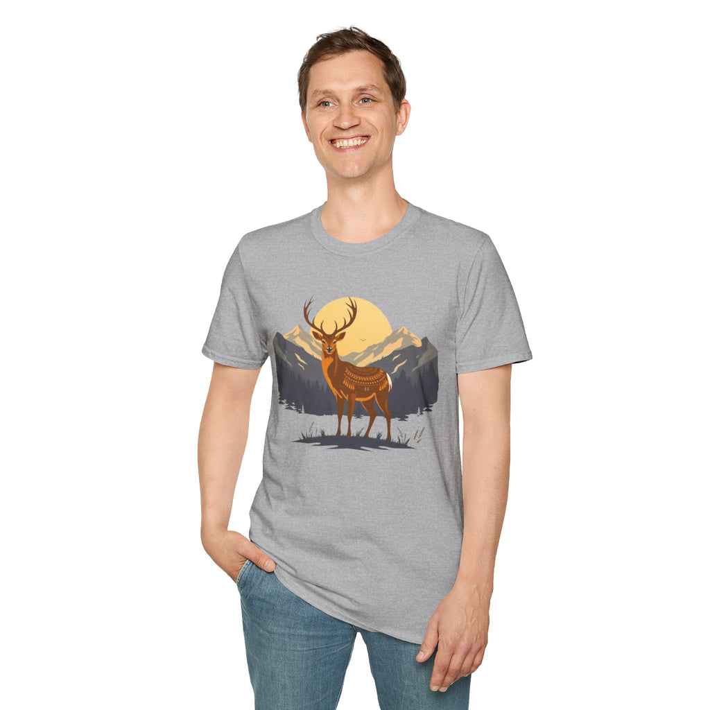 Mountain Sunset Deer Unisex Softstyle T-Shirt