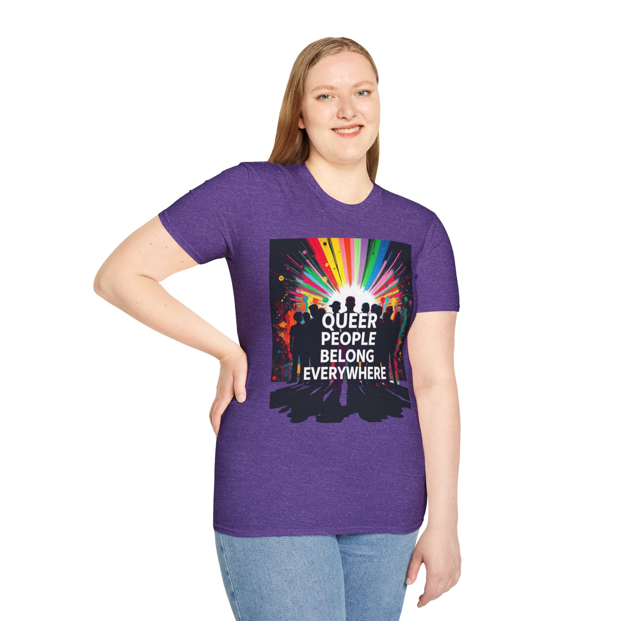 Unisex Softstyle T-Shirt - 'Queer People Belong Everywhere' Pride Graphic Tee