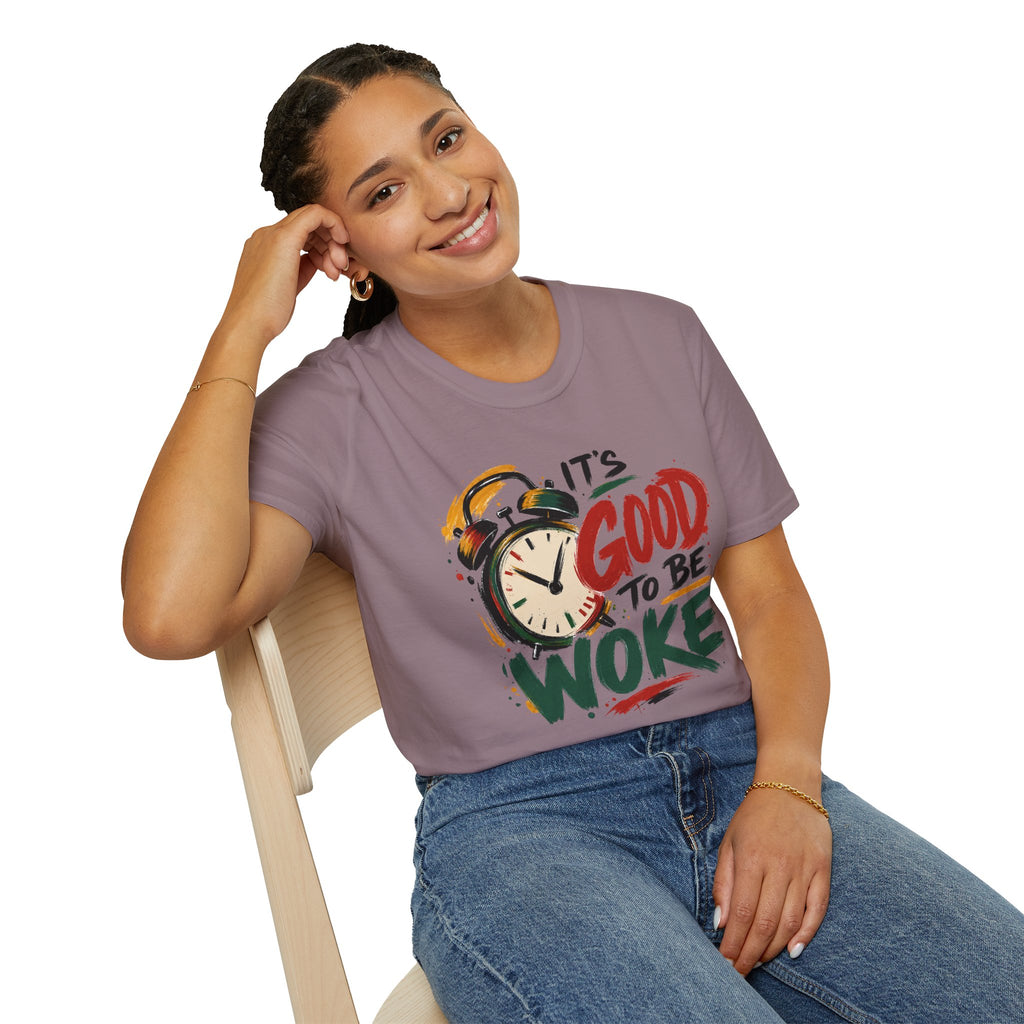 T-Shirt — "It's Good To Be Woke" Graphic Tee (Alarm Clock Design)