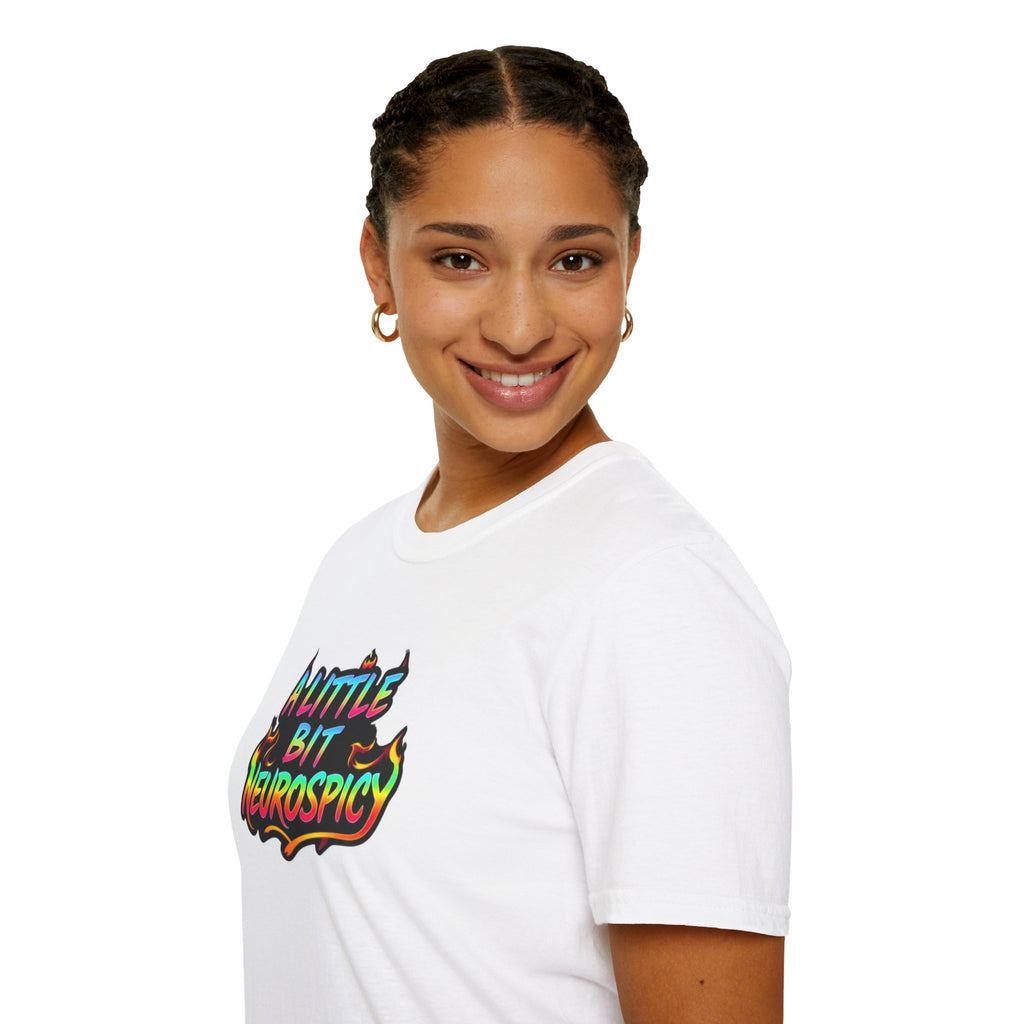Camiseta unisex de estilo suave A Little Bit Neurospicy: camiseta gráfica divertida y peculiar para la conciencia neurodivergente