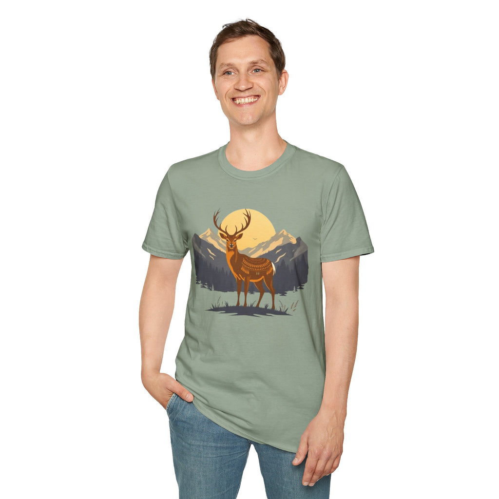 Mountain Sunset Deer Unisex Softstyle T-Shirt