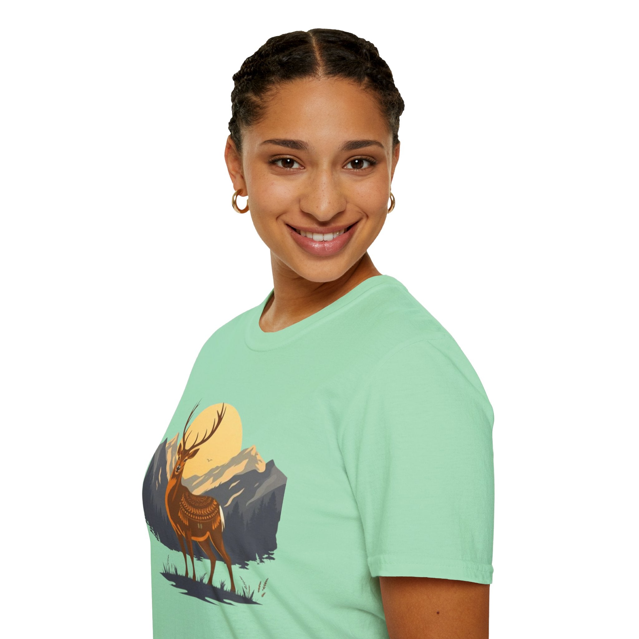 Mountain Sunset Deer Unisex Softstyle T-Shirt