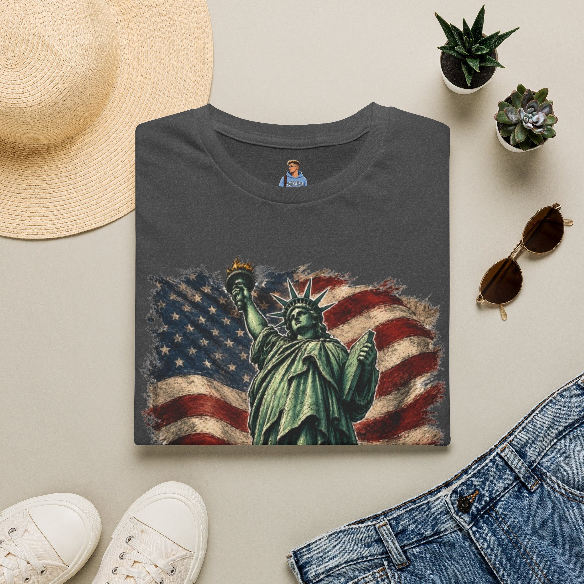 Statue of Liberty Stepping on MAGA American Flag T-Shirt — Patriotic USA Independence Day Tee