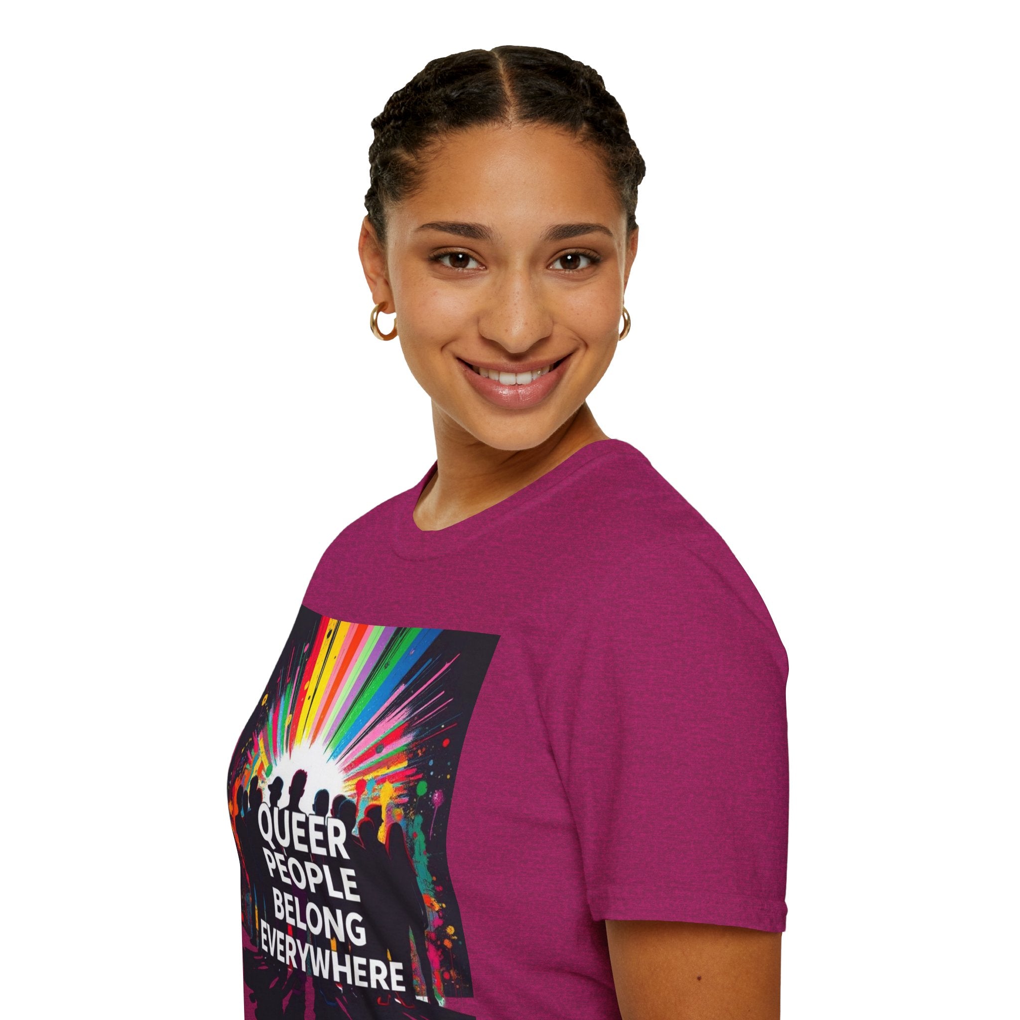 Unisex Softstyle T-Shirt - 'Queer People Belong Everywhere' Pride Graphic Tee